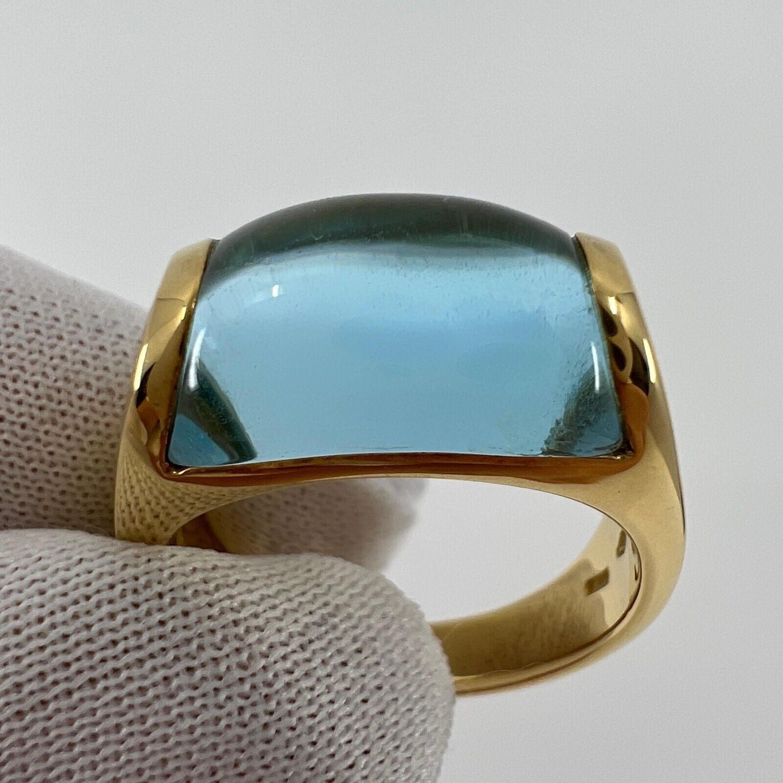 Vintage Bvlgari Tronchetto 18k Yellow Gold Blue Topaz Dome Ring US5 — view 4