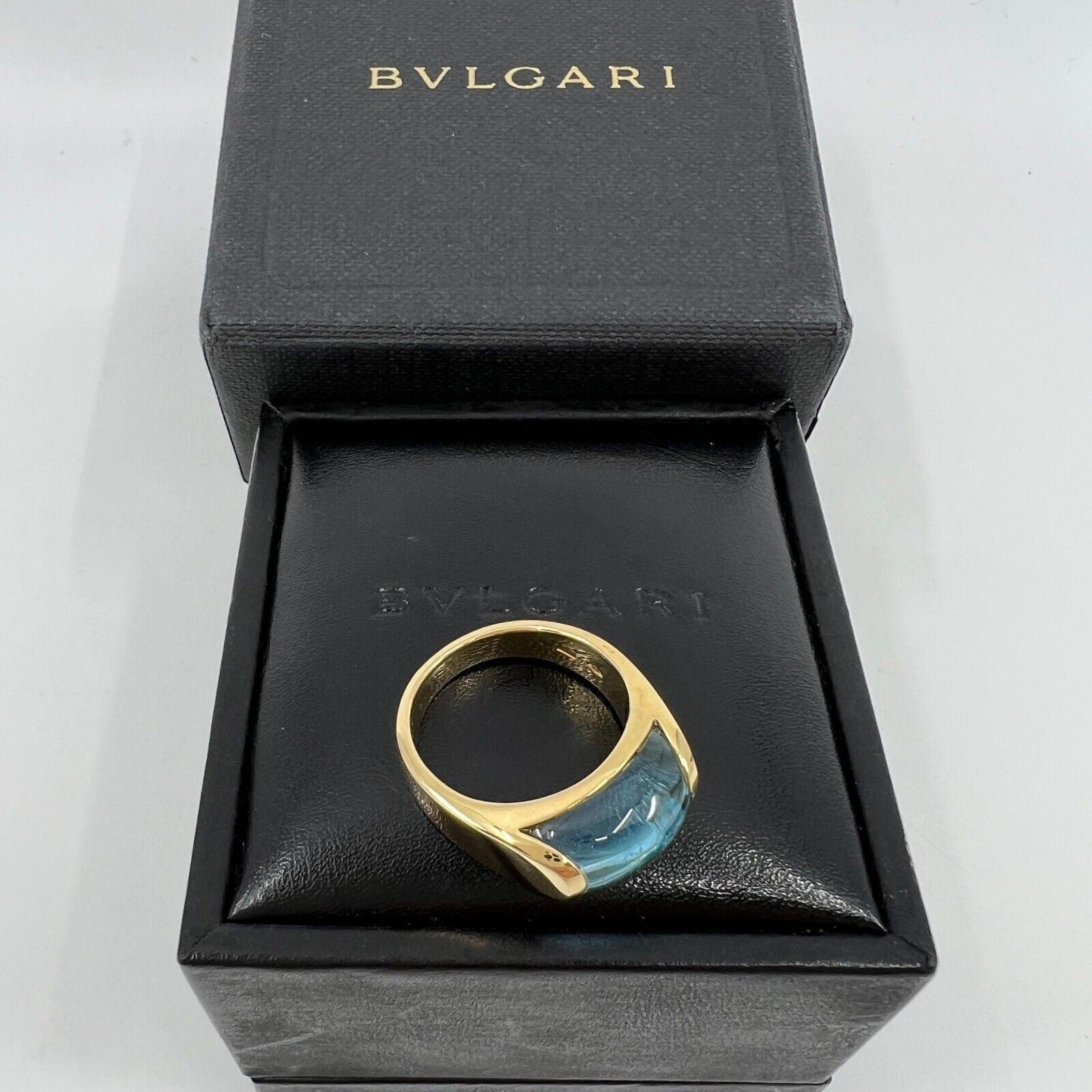 Vintage Bvlgari Tronchetto 18k Yellow Gold Blue Topaz Dome Ring US5 — view 5
