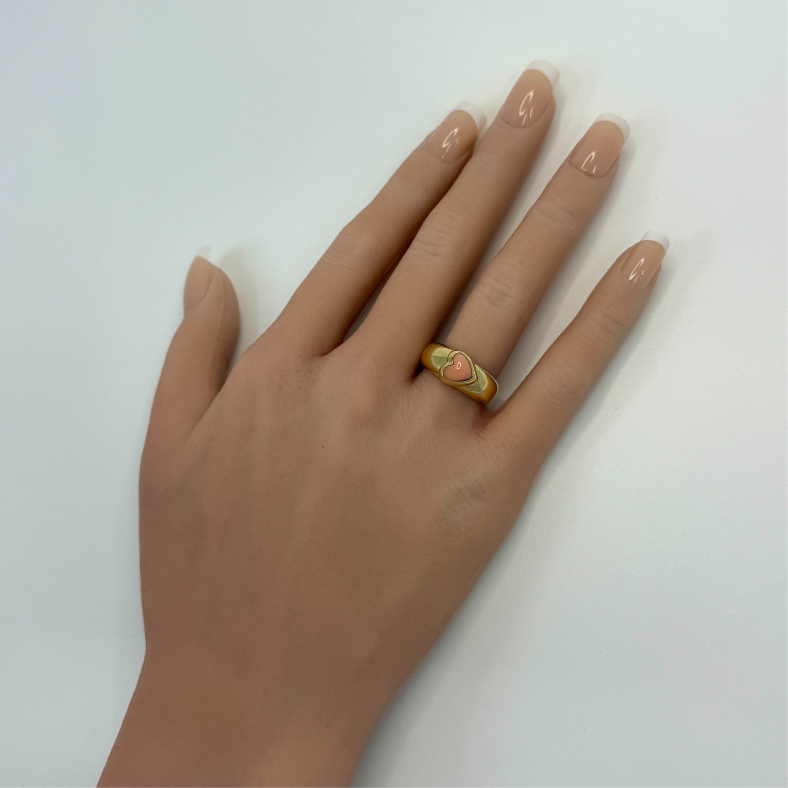 Rare Vintage Van Cleef & Arpels Pink Coral Heart Cut 18k Yellow Gold Dome Ring — view 5