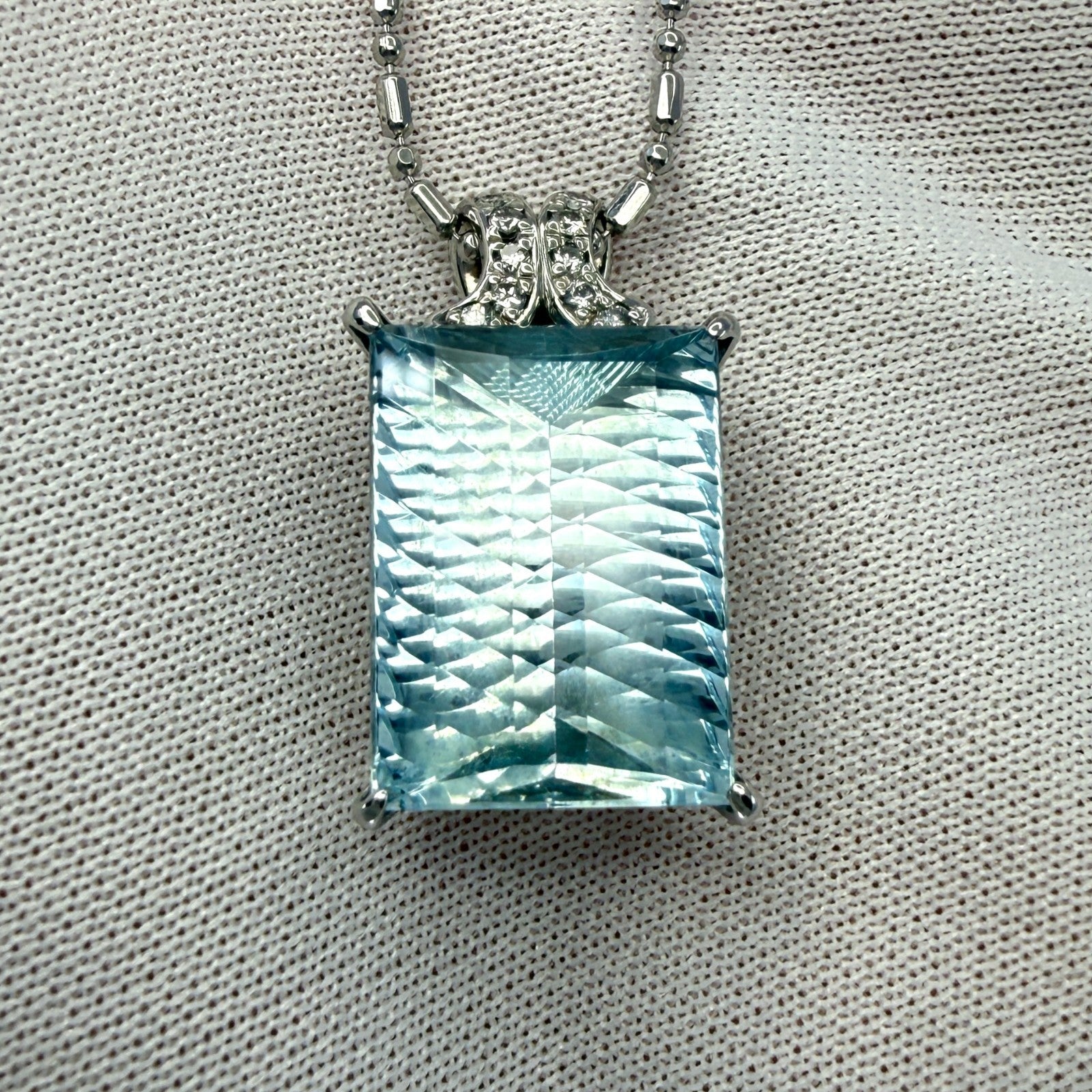 7.74ct Fancy Fantasy Cut Light Blue Aquamarine Diamond Platinum Pendant Necklace — view 2