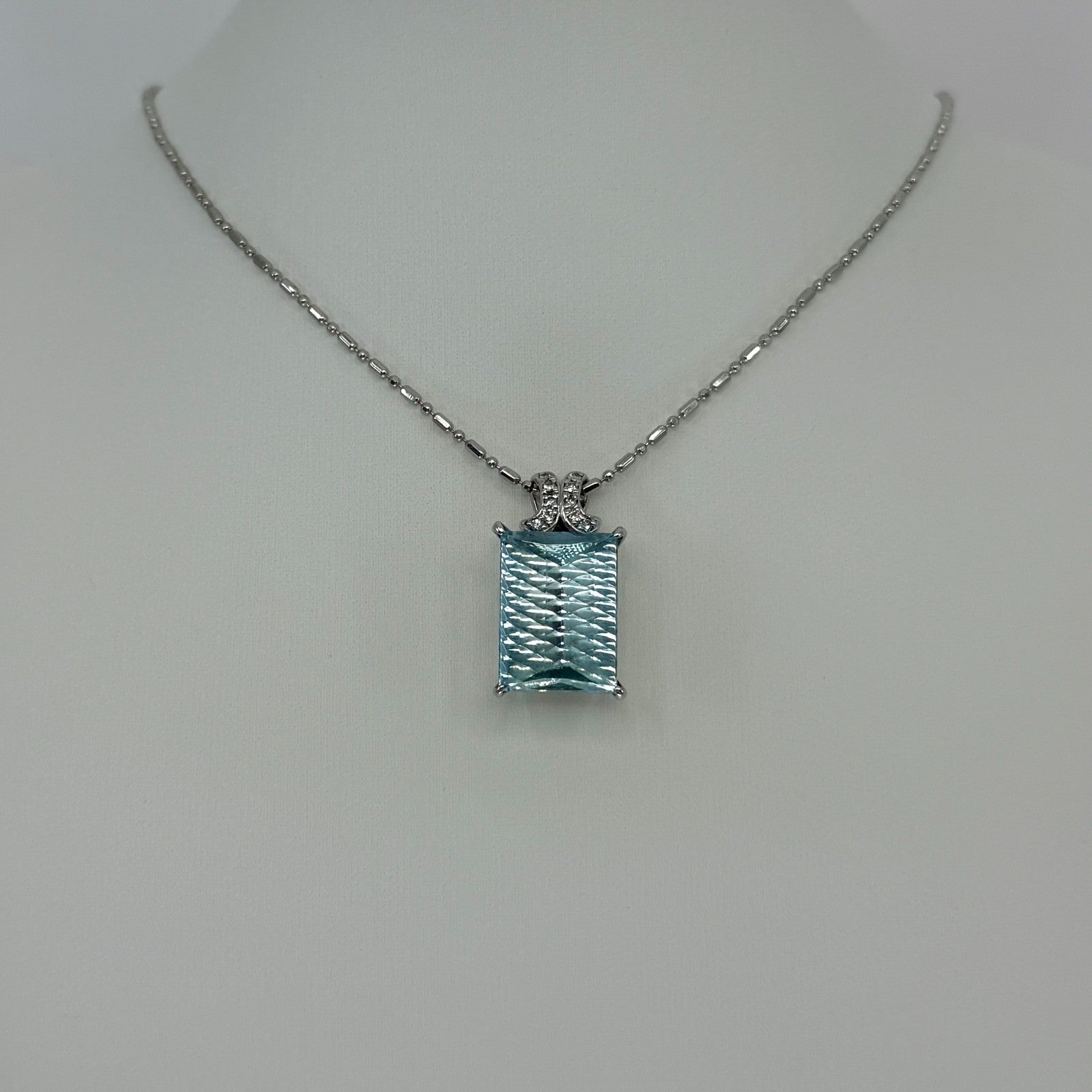 7.74ct Fancy Fantasy Cut Light Blue Aquamarine Diamond Platinum Pendant Necklace — view 3