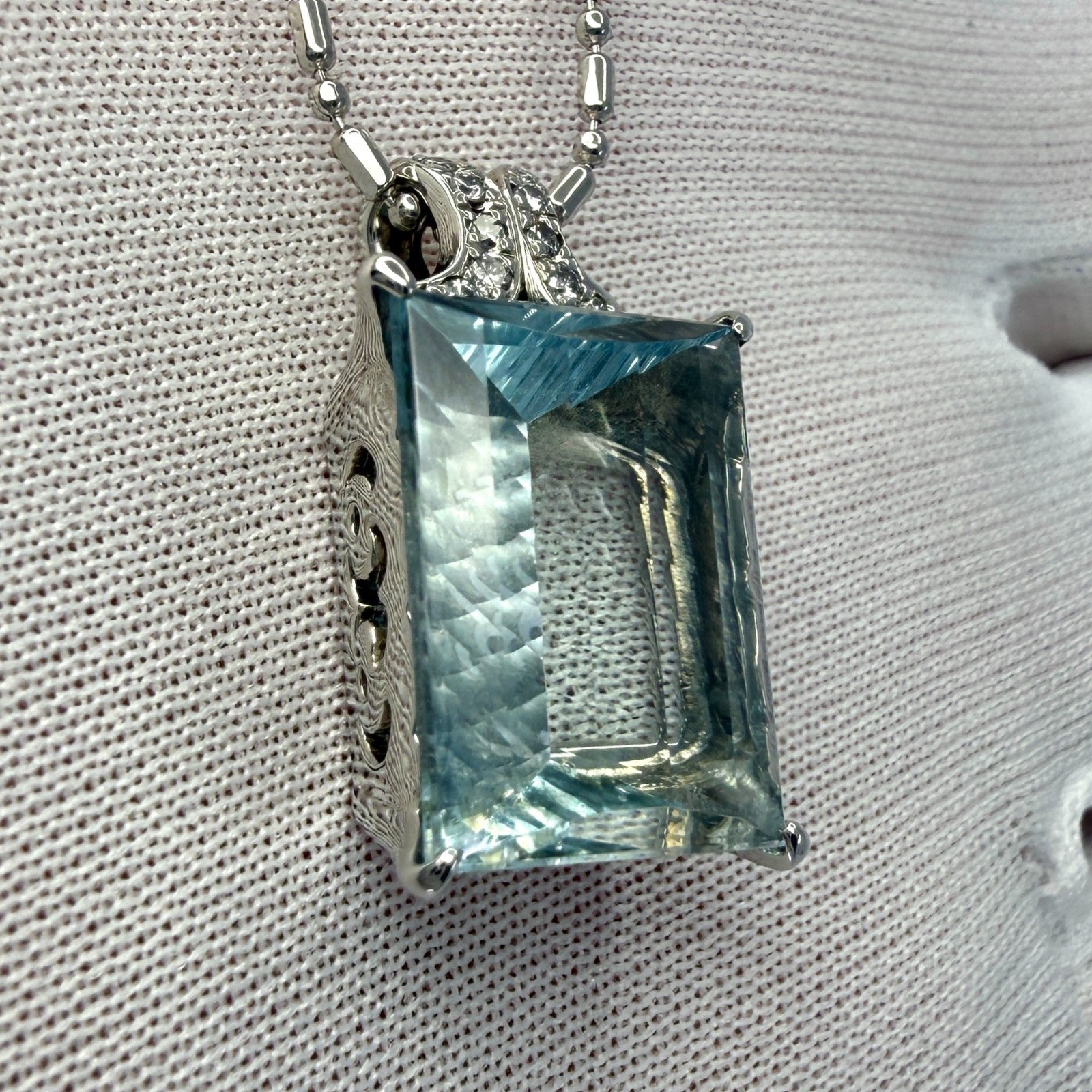 7.74ct Fancy Fantasy Cut Light Blue Aquamarine Diamond Platinum Pendant Necklace — view 5