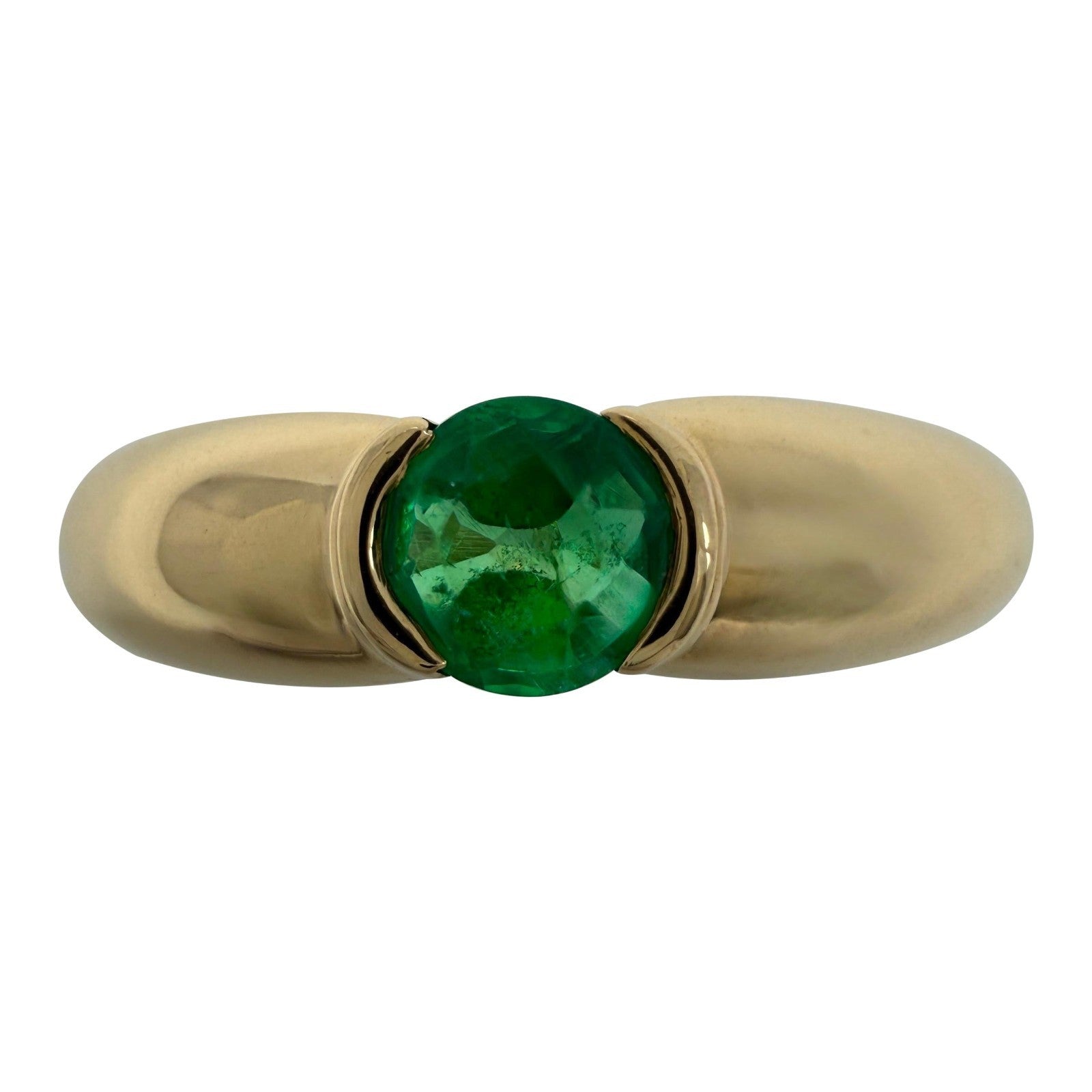 Vintage Cartier Round Emerald Shelly Ellipse 18k Yellow Gold Solitaire Ring 5 4
