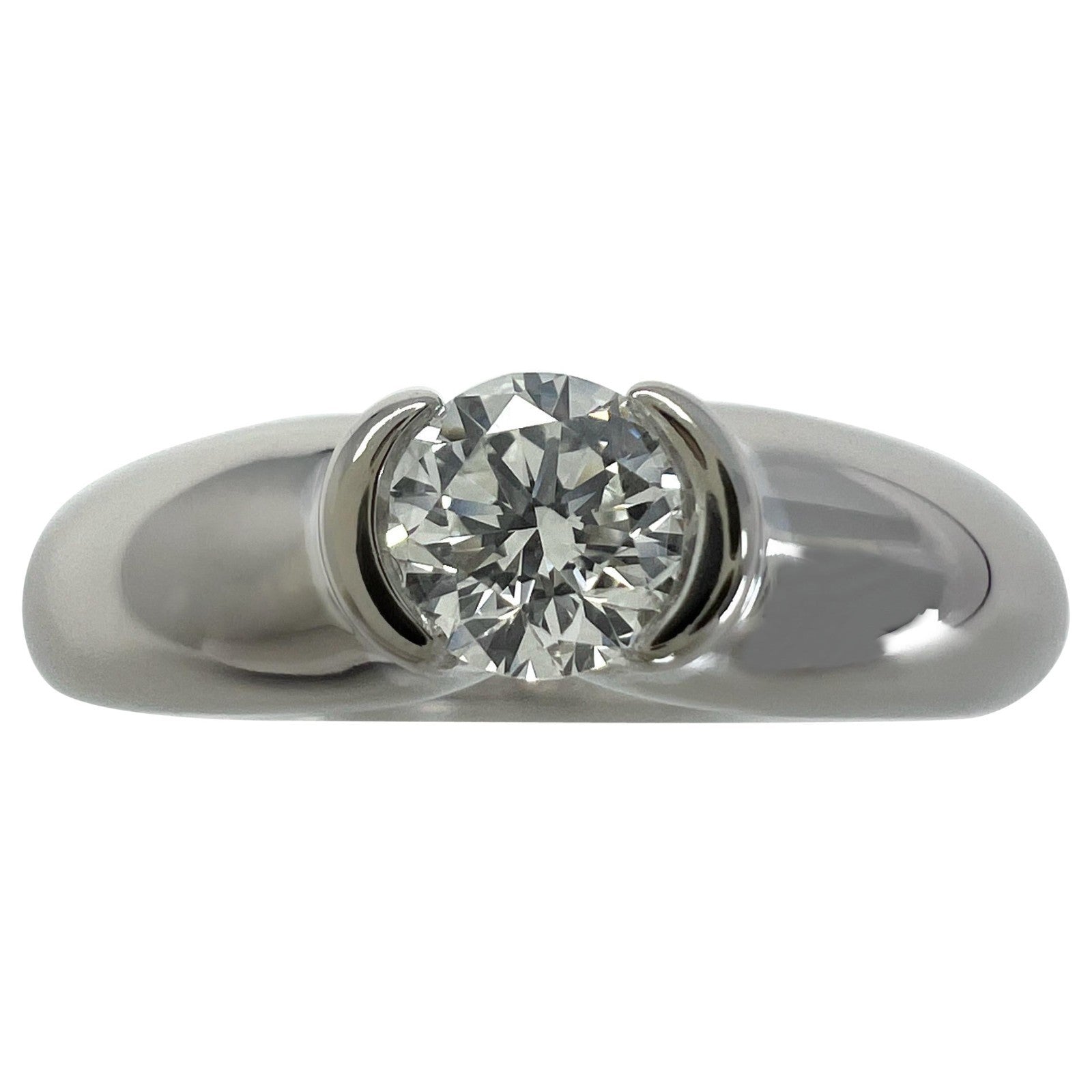 Vintage Cartier 0.30ct Round Diamond VVS Ellipse 18k White Gold Solitaire Ring
