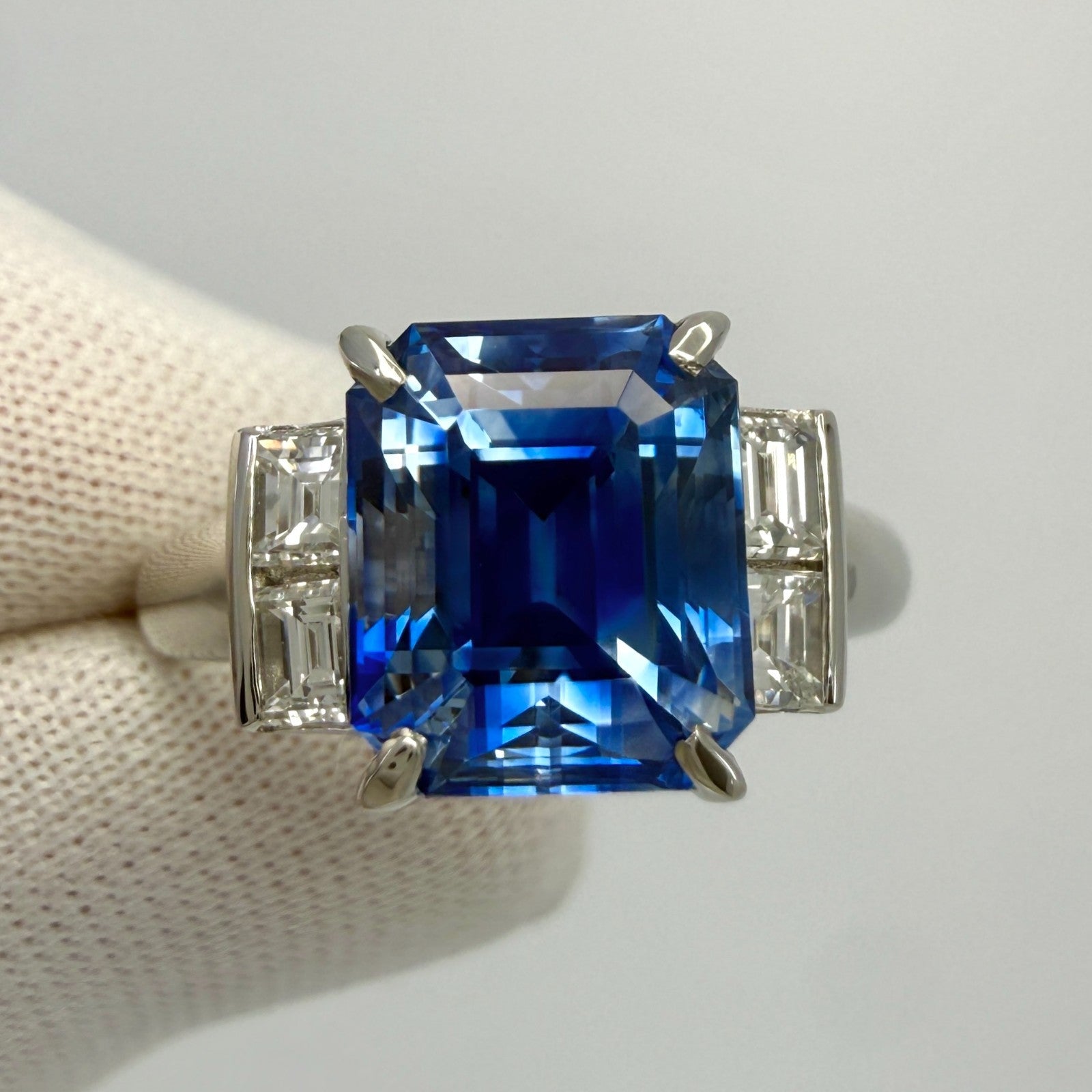 4.65ct GIA Certified Octagon Vivid Blue Ceylon Sapphire & Diamond Platinum Ring — view 2