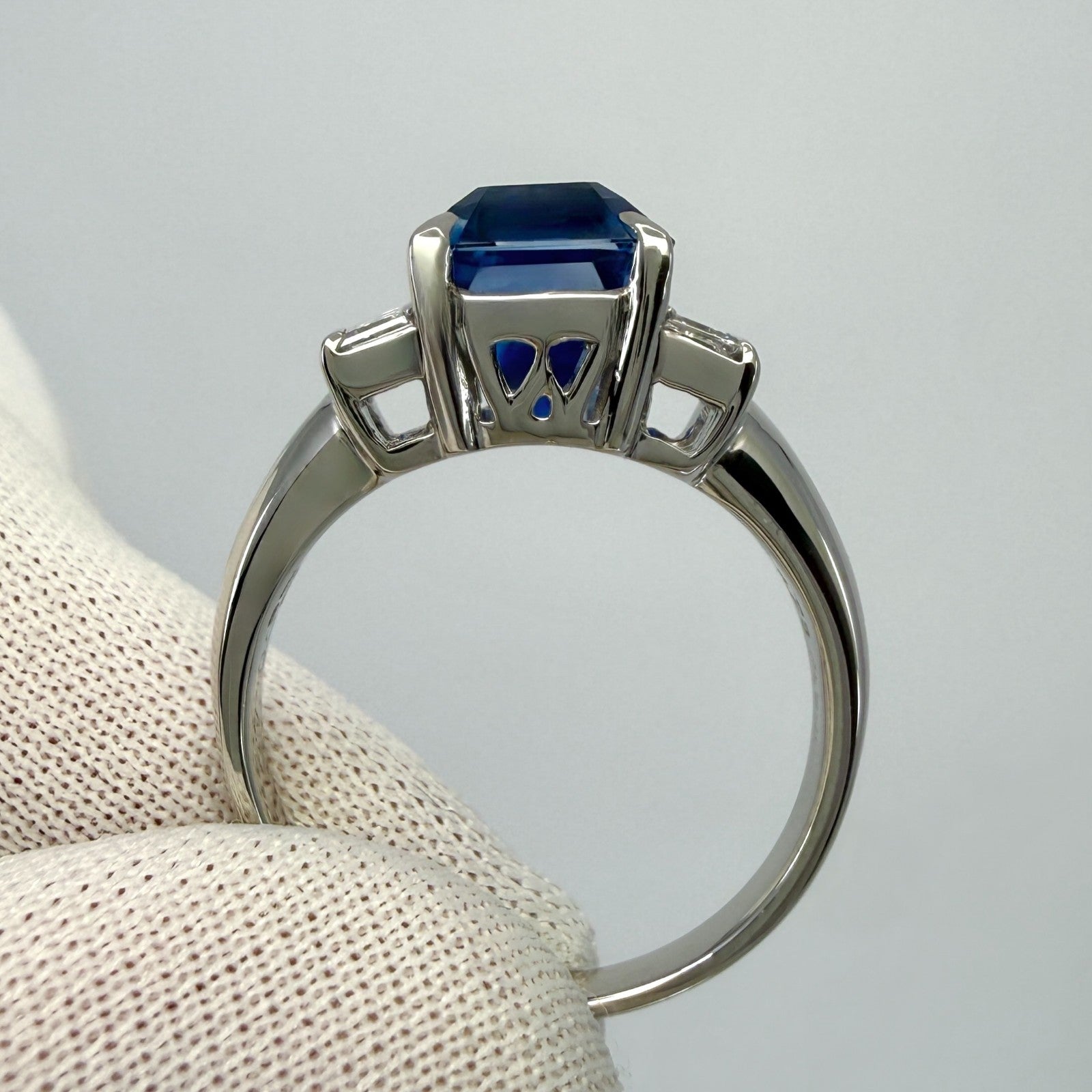 4.65ct GIA Certified Octagon Vivid Blue Ceylon Sapphire & Diamond Platinum Ring — view 5