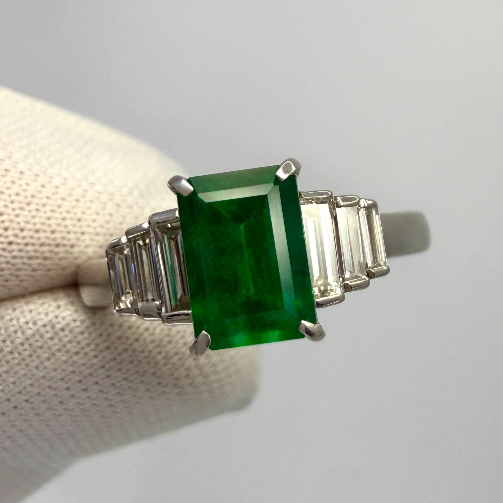 1.53ct GIA Certified Fine Colombian Emerald & Diamond Platinum Five Stone Ring — view 2