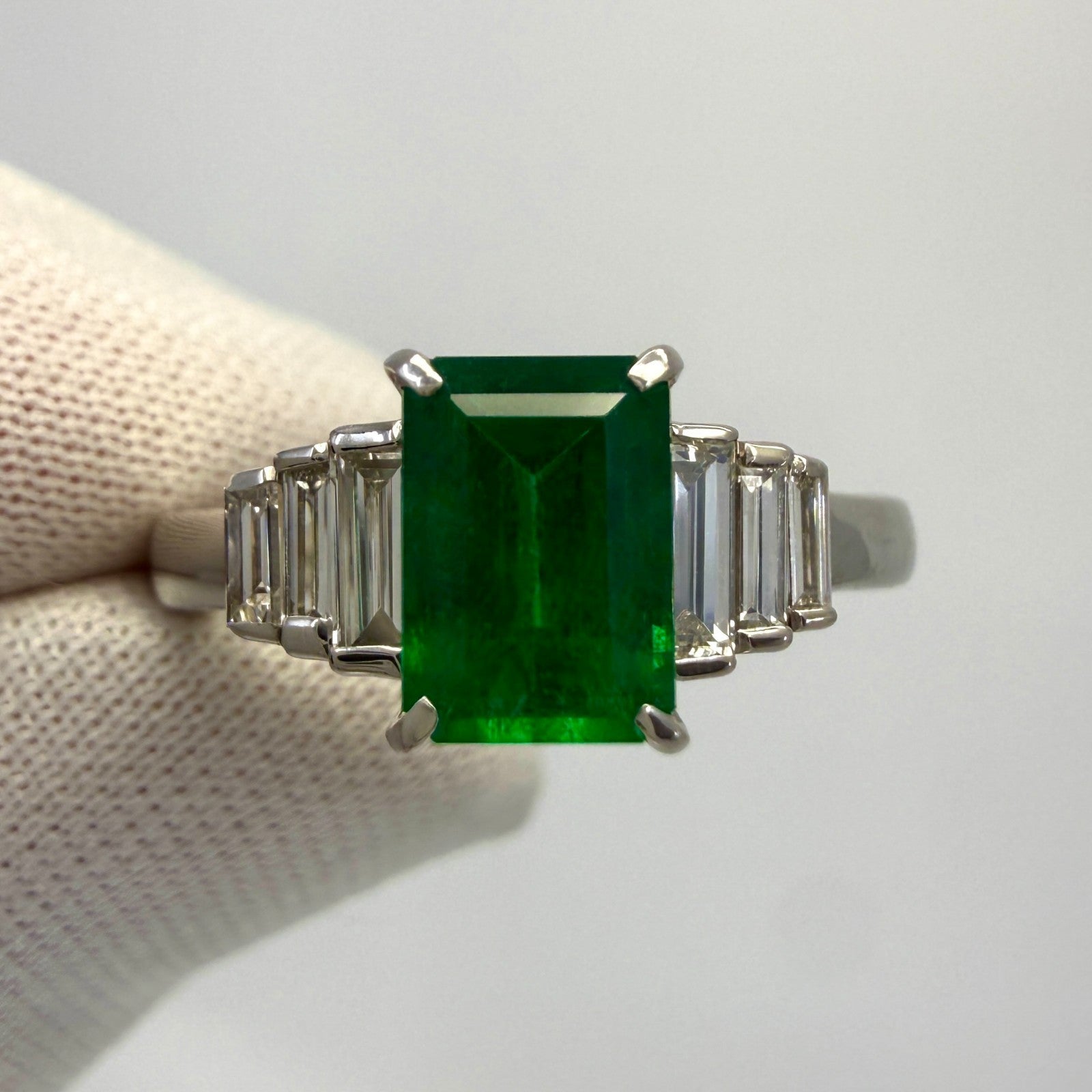 1.53ct GIA Certified Fine Colombian Emerald & Diamond Platinum Five Stone Ring — view 5