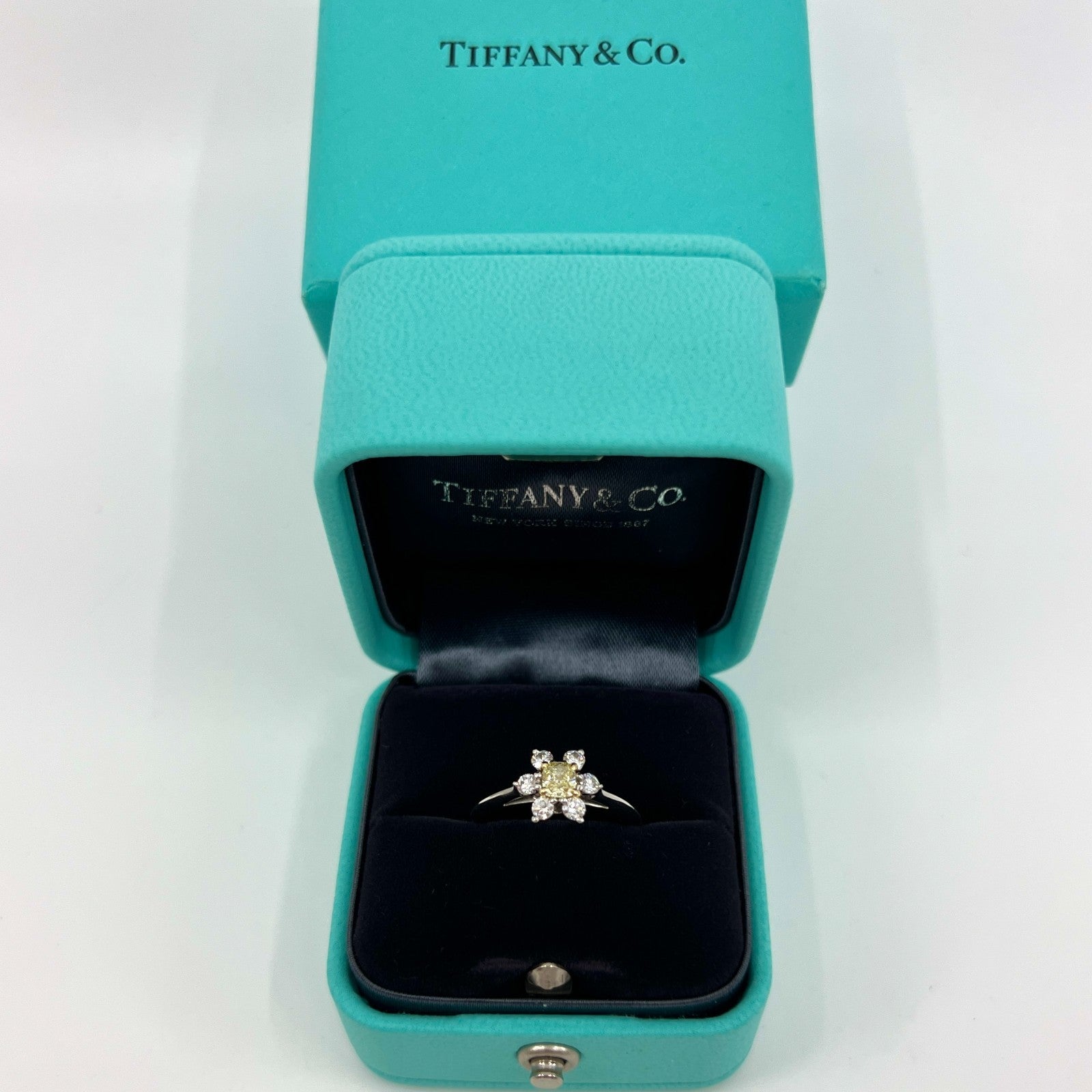 Fine Tiffany & Co. Fancy Yellow Diamond 18k Gold Platinum Buttercup Cluster Ring — view 2