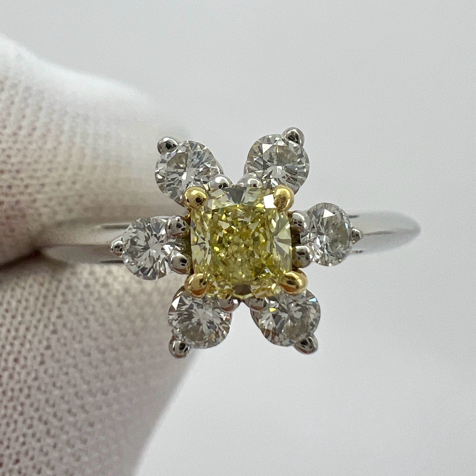 Fine Tiffany & Co. Fancy Yellow Diamond 18k Gold Platinum Buttercup Cluster Ring — view 3