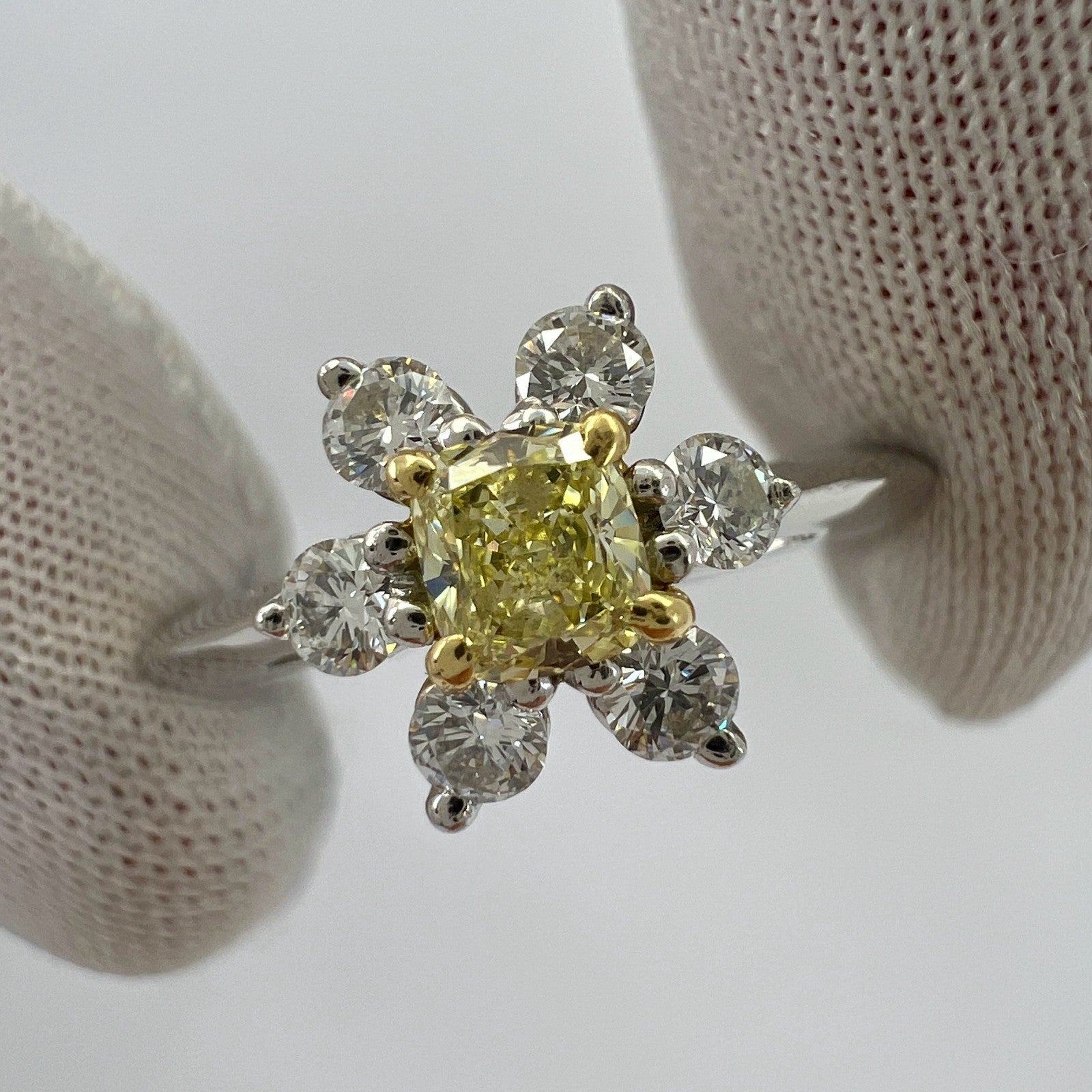 Fine Tiffany & Co. Fancy Yellow Diamond 18k Gold Platinum Buttercup Cluster Ring — view 4