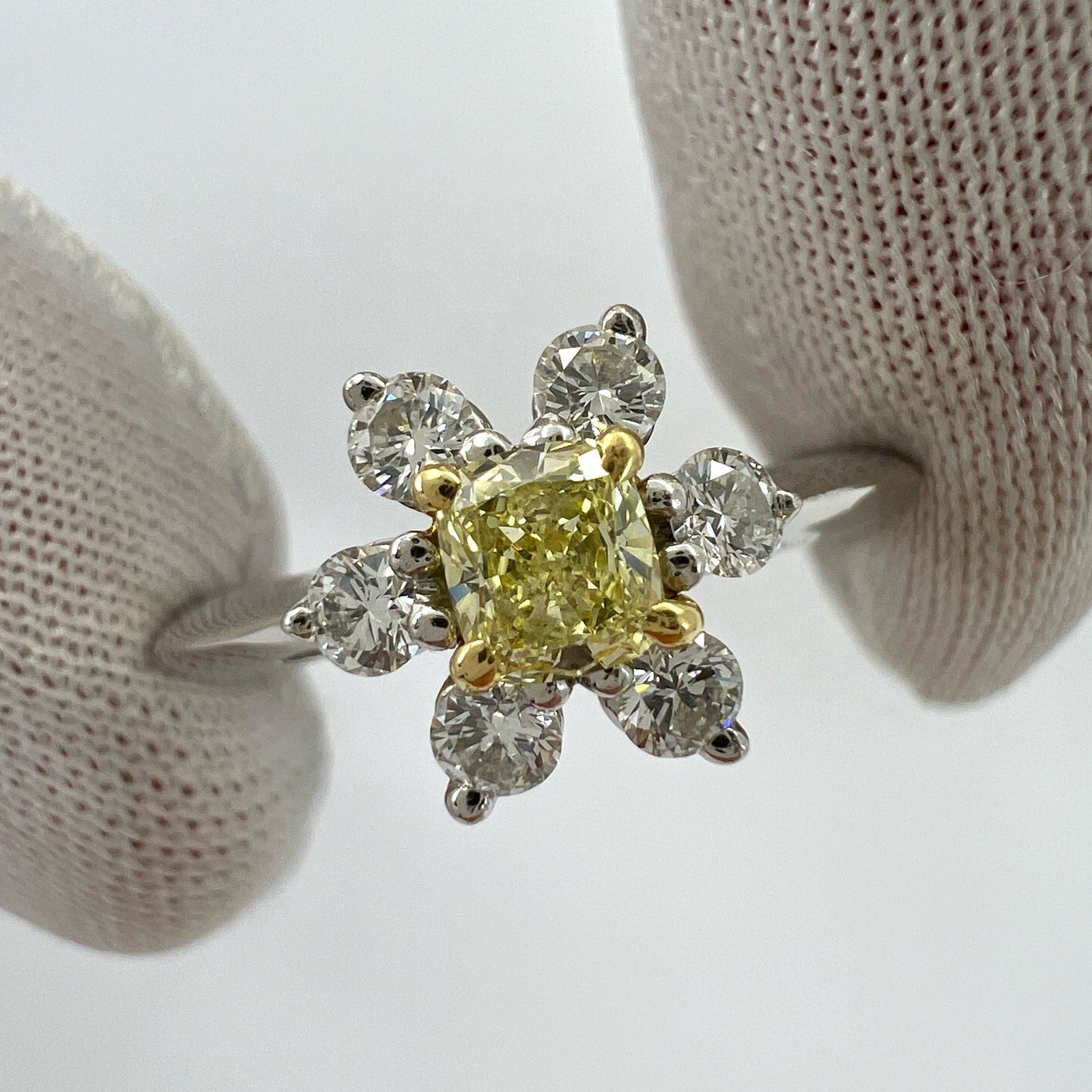 Fine Tiffany & Co. Fancy Yellow Diamond 18k Gold Platinum Buttercup Cluster Ring — view 5