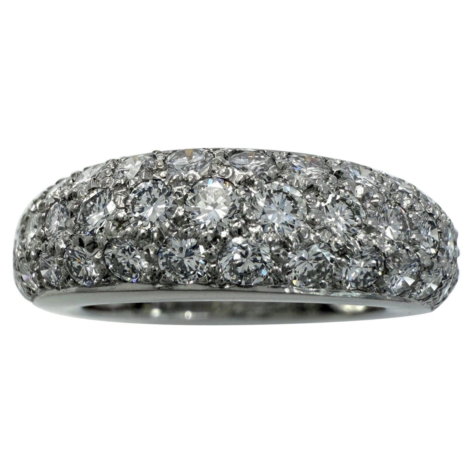 Rare Vintage Cartier Pavé Diamond Mimi 18k White Gold Band Dome Ring 49