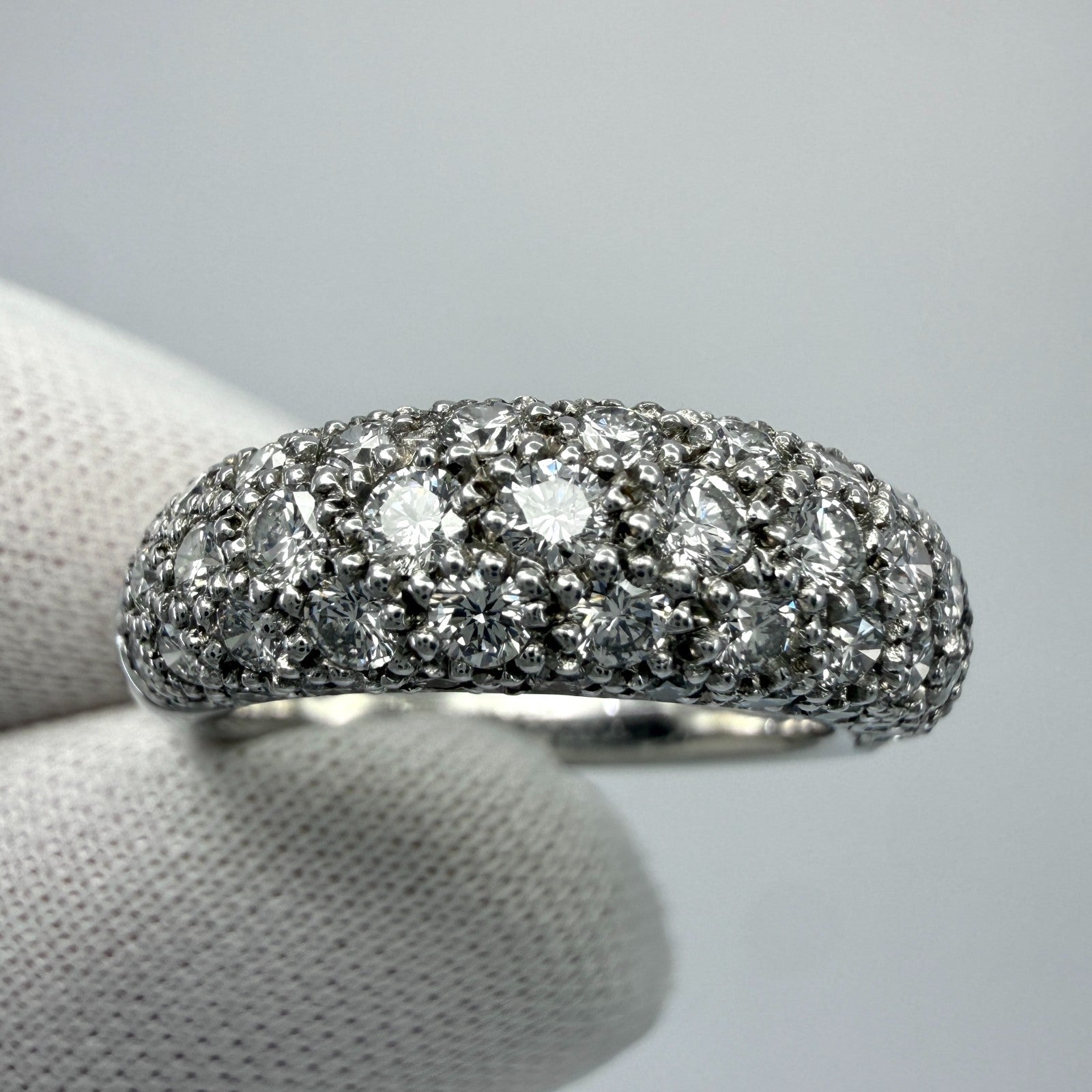 Rare Vintage Cartier Pavé Diamond Mimi 18k White Gold Band Dome Ring 49 — view 3