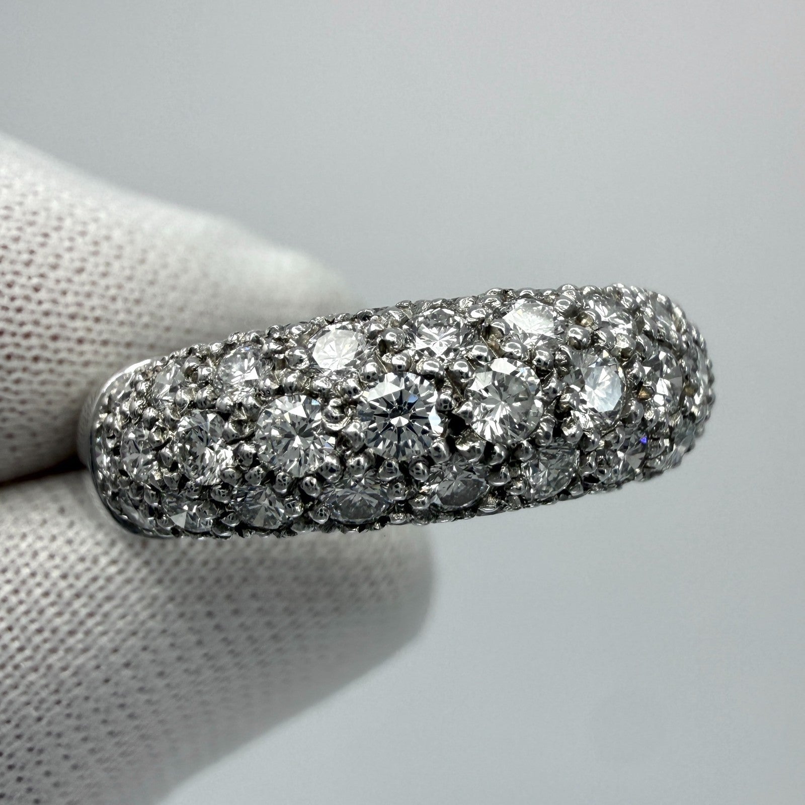 Rare Vintage Cartier Pavé Diamond Mimi 18k White Gold Band Dome Ring 49 — view 4