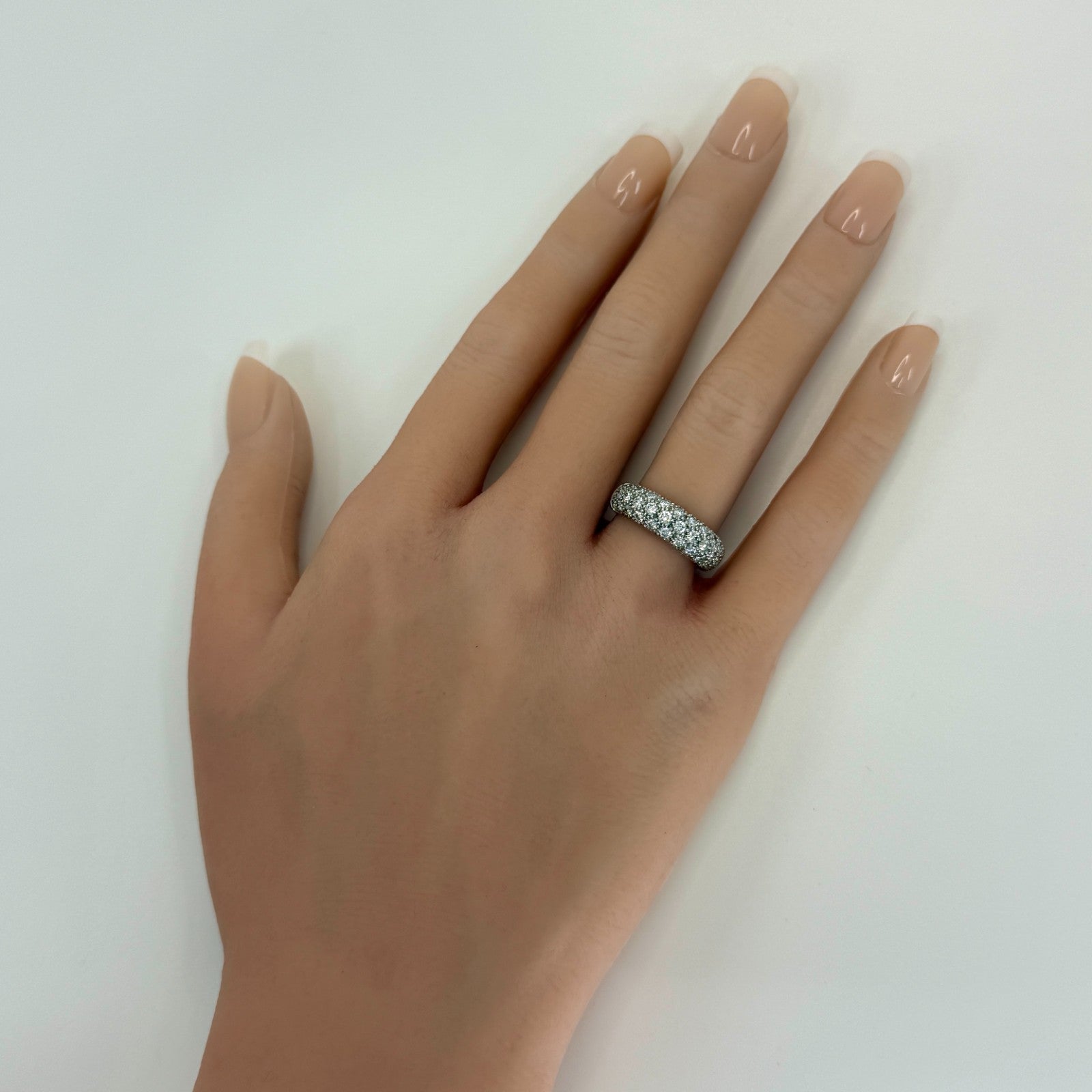 Rare Vintage Cartier Pavé Diamond Mimi 18k White Gold Band Dome Ring 49 — view 5