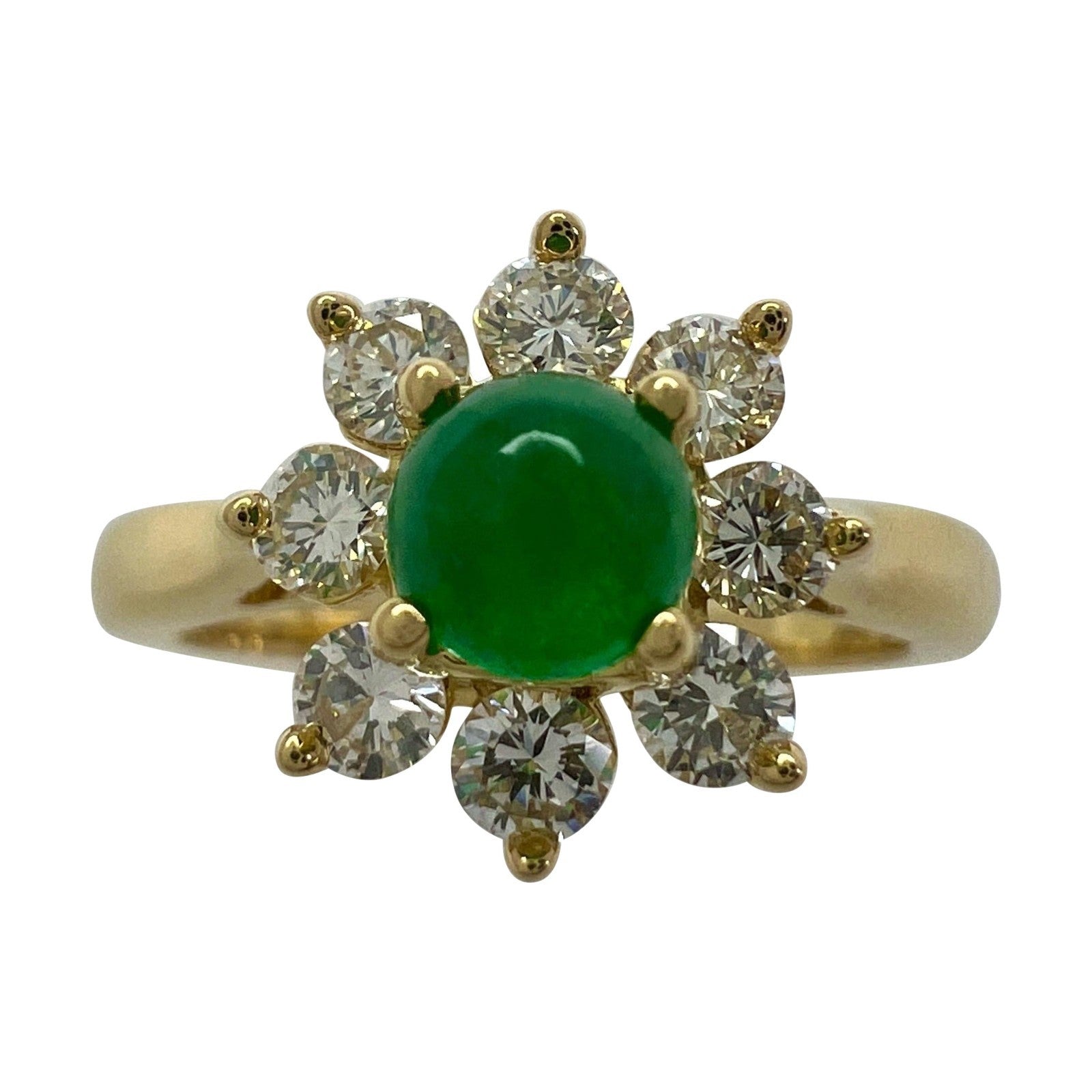 Fine Tiffany & Co Round Emerald Diamond 18k Gold Cluster 'Buttercup' Flower Ring