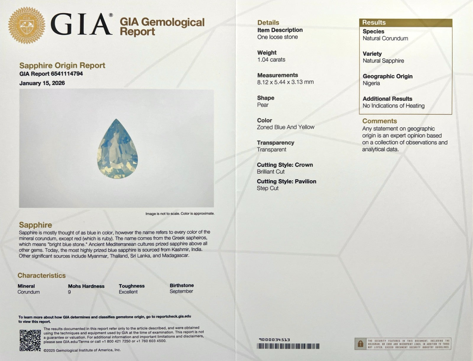 Unique 1.04ct GIA CERTIFIED Hazy Blue Yellow Sapphire UNHEATED 8.1x5.4mm VVS — view 2