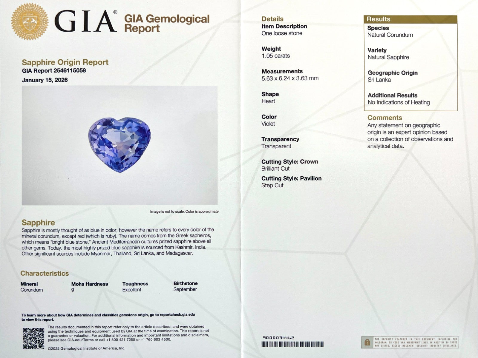 Rare GIA CERTIFIED 1.05ct Purple VIOLET Sapphire UNTREATED Heart Cut CEYLON Gem — view 2