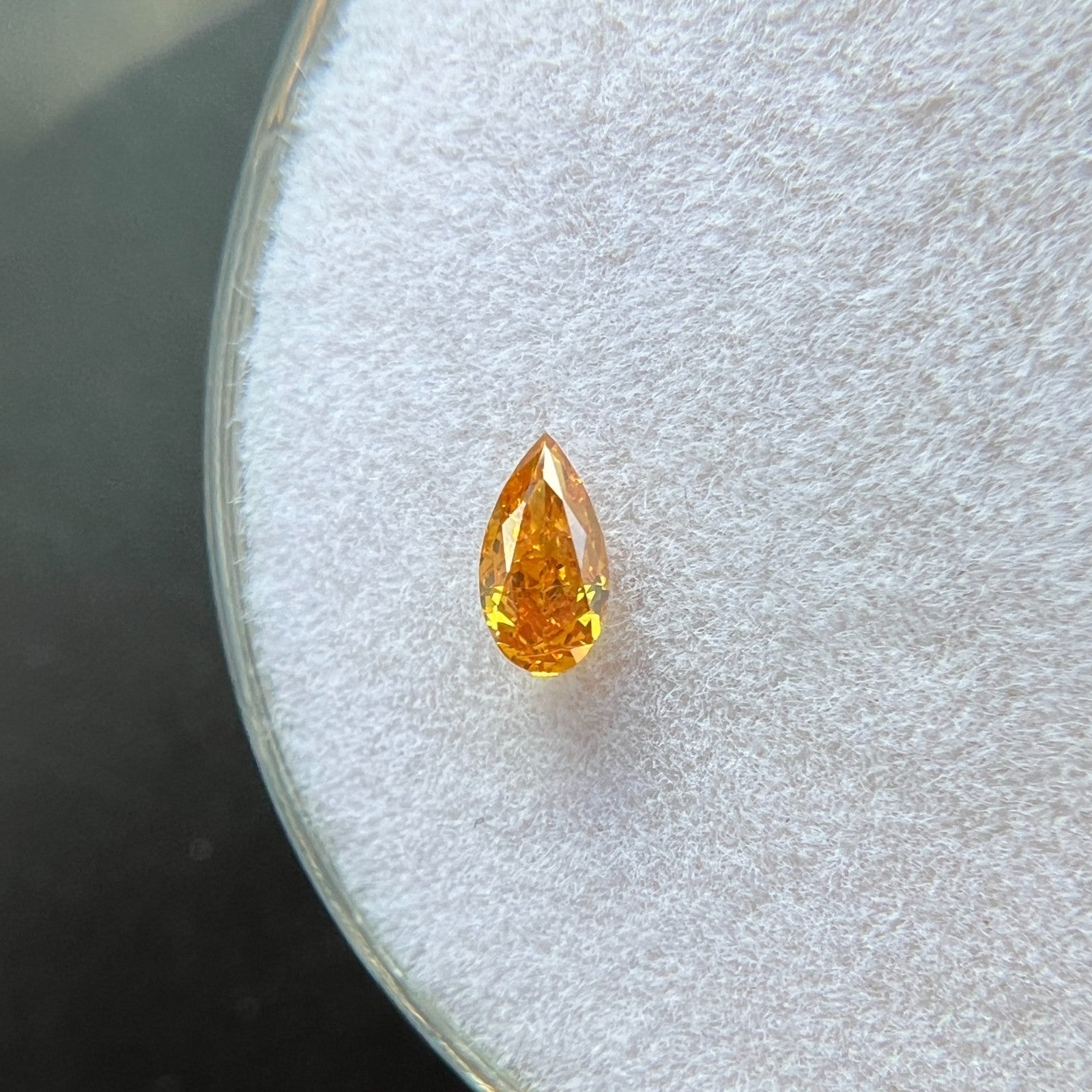 GIA CERTIFIED 0.14ct Untreated Fancy VIVID Yellow Orange Diamond Pear Cut RARE — view 3