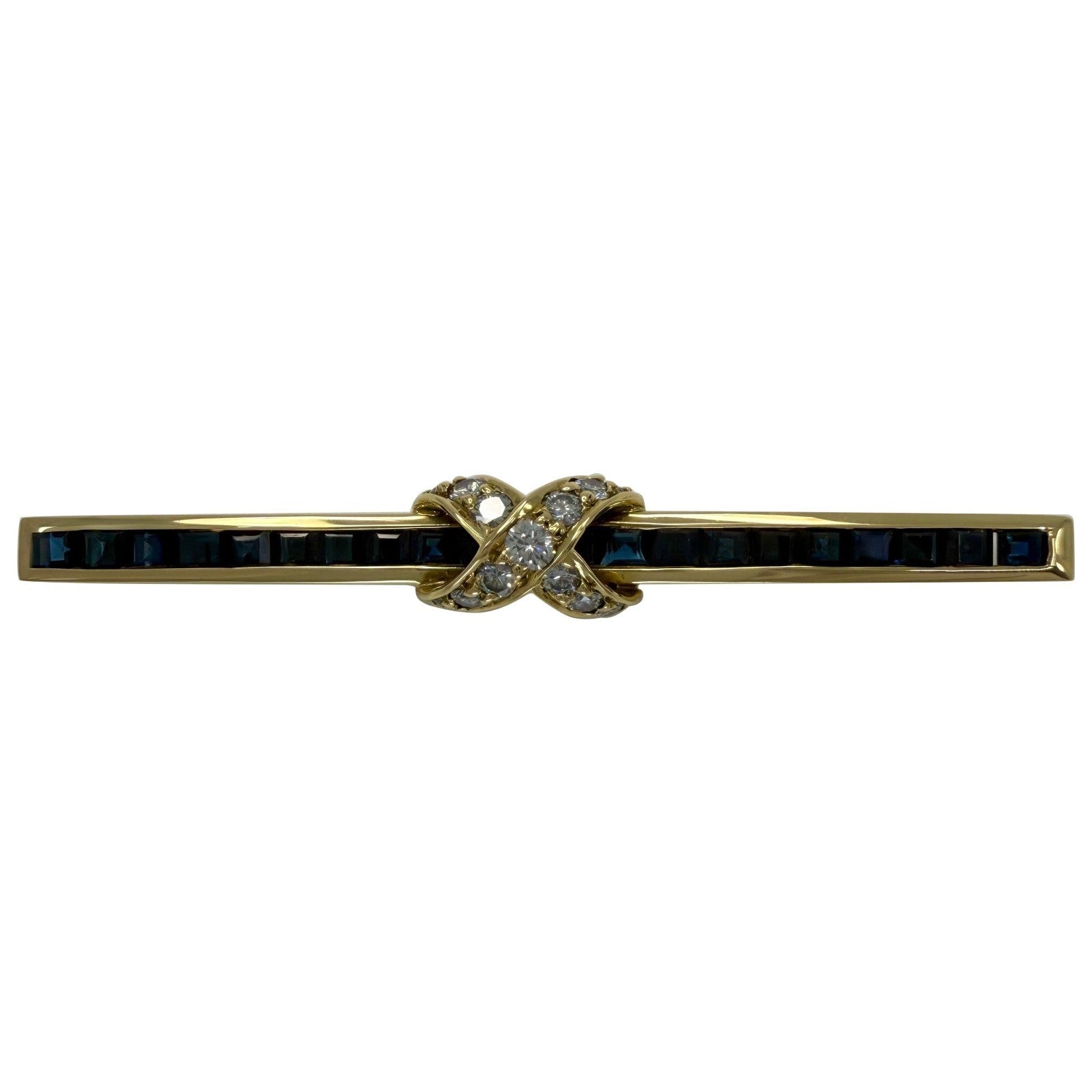 Rare Vintage Tiffany & Co Diamond Sapphire 18k Gold Signature X Cross Brooch