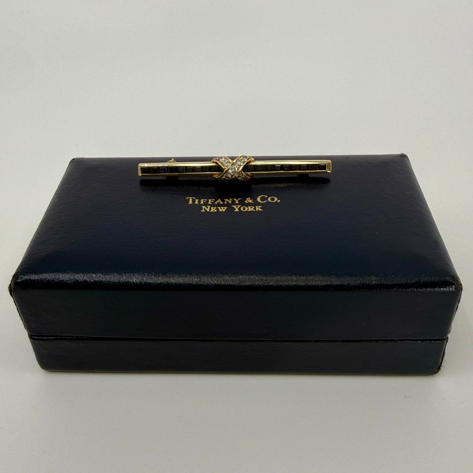 Rare Vintage Tiffany & Co Diamond Sapphire 18k Gold Signature X Cross Brooch — view 2