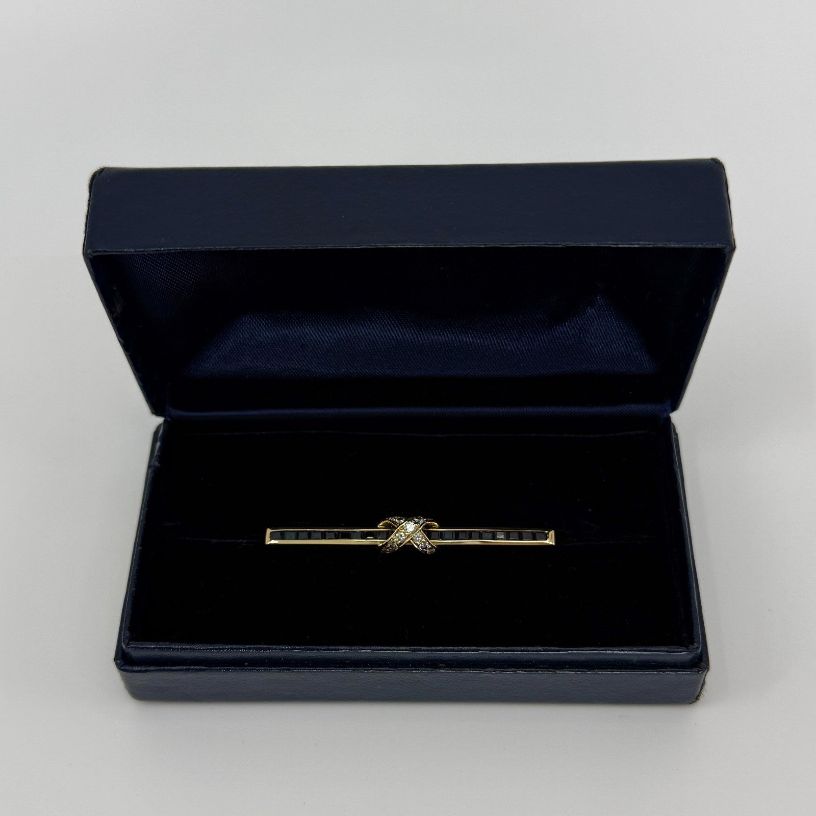 Rare Vintage Tiffany & Co Diamond Sapphire 18k Gold Signature X Cross Brooch — view 3
