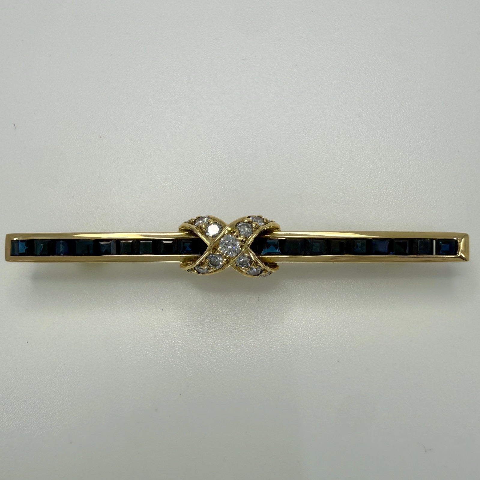Rare Vintage Tiffany & Co Diamond Sapphire 18k Gold Signature X Cross Brooch — view 4