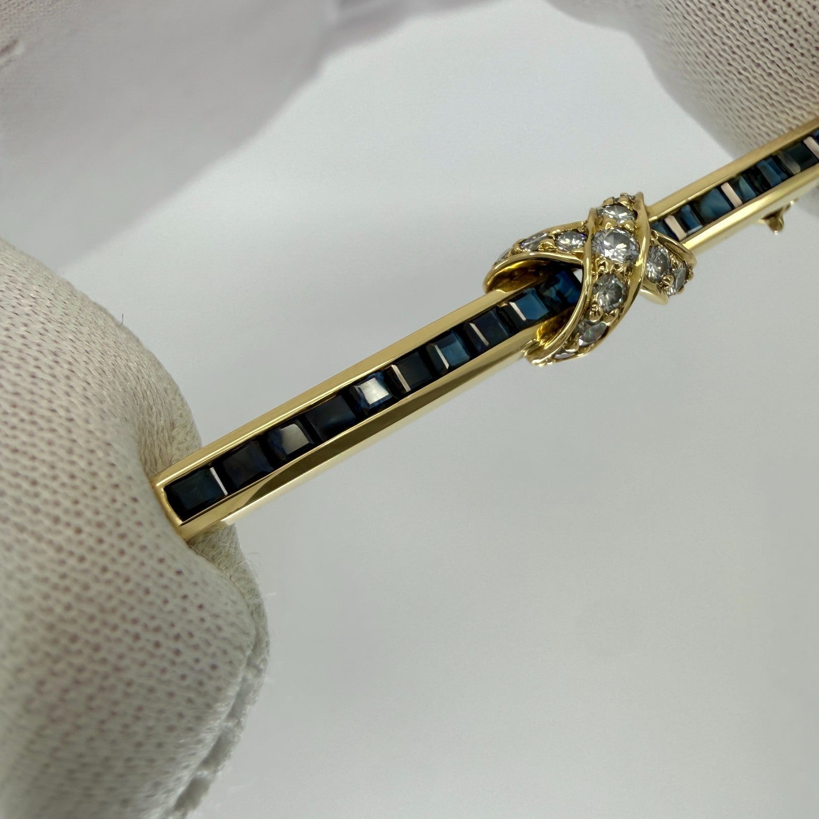 Rare Vintage Tiffany & Co Diamond Sapphire 18k Gold Signature X Cross Brooch — view 5