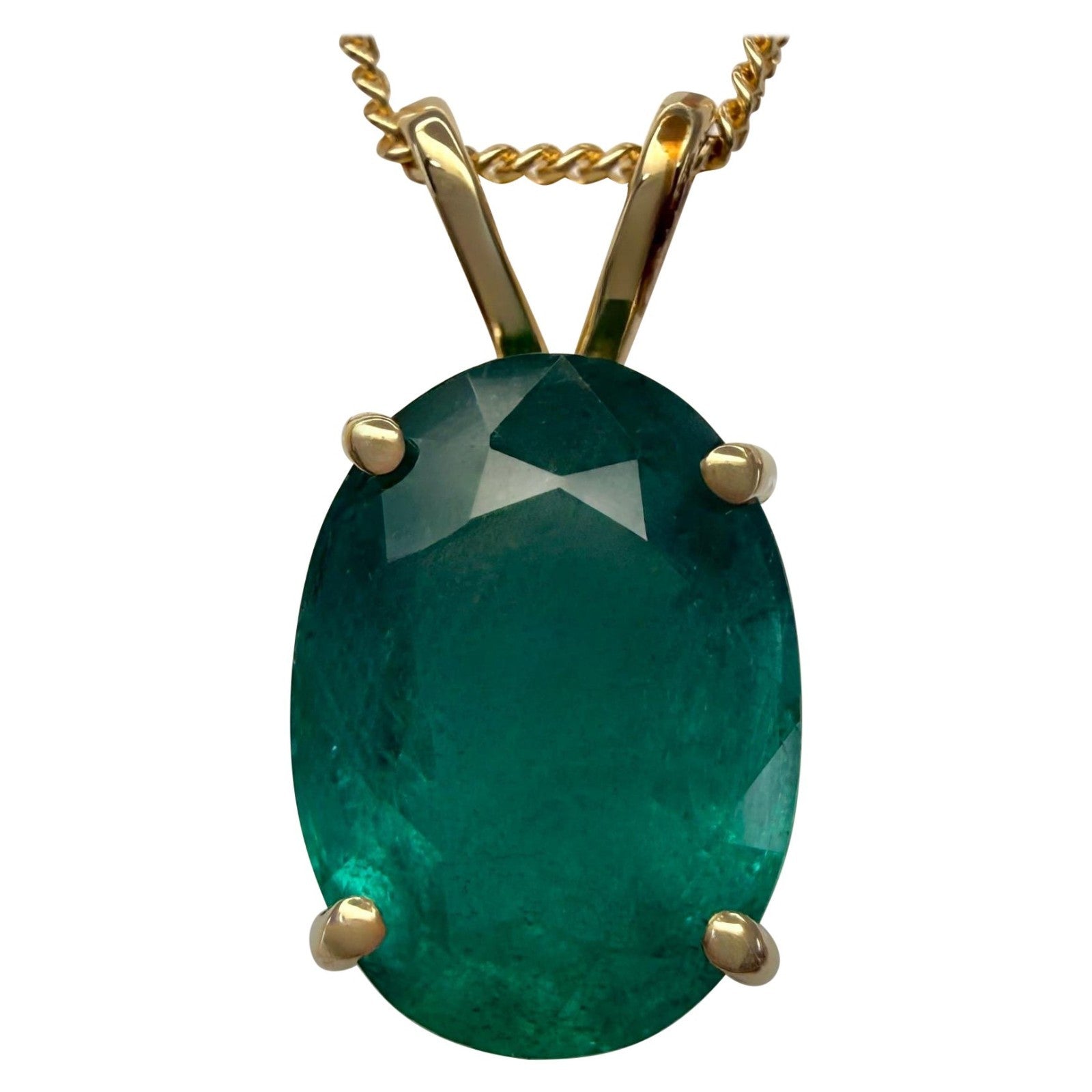 GIA Certified 3.56ct Deep Green Oval Cut Emerald 18ct Gold Pendant Necklace