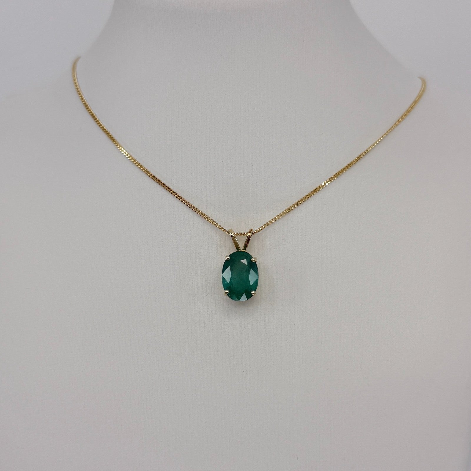 GIA Certified 3.56ct Deep Green Oval Cut Emerald 18ct Gold Pendant Necklace — view 4
