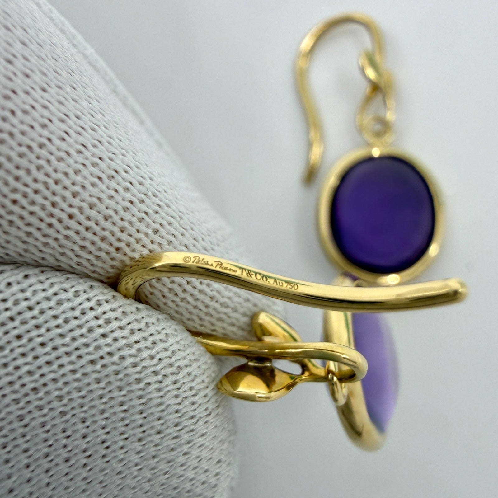 Tiffany & Co. Paloma Picasso Olive Amethyst 18ct Yellow Gold Dangle Earrings — view 2