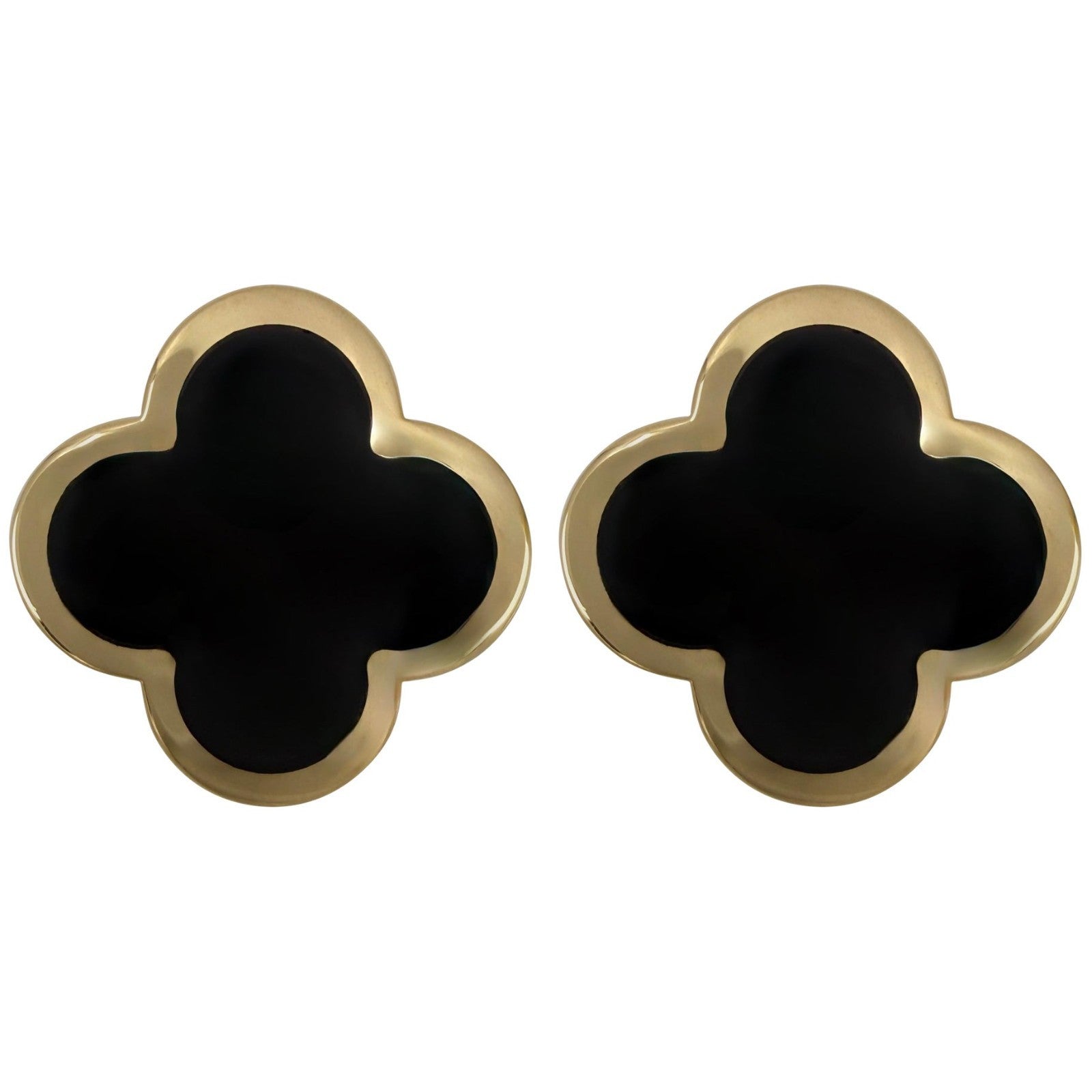 Van Cleef & Arpels Pure Alhambra Onyx Flower 18ct Yellow Gold Stud Earrings