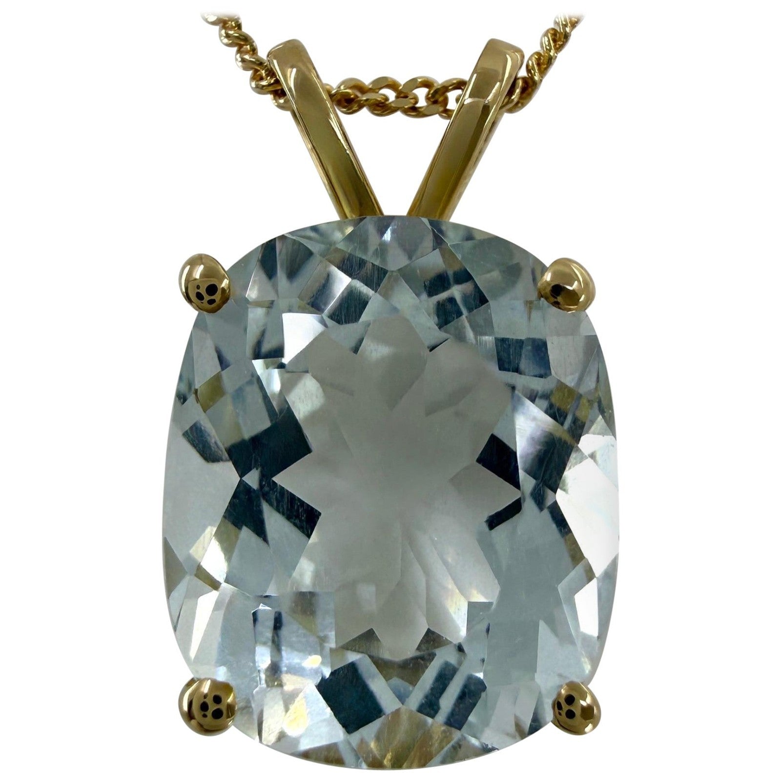 5.00ct Blue Aquamarine Cushion Cut 18k Yellow Gold Solitaire Pendant Necklace