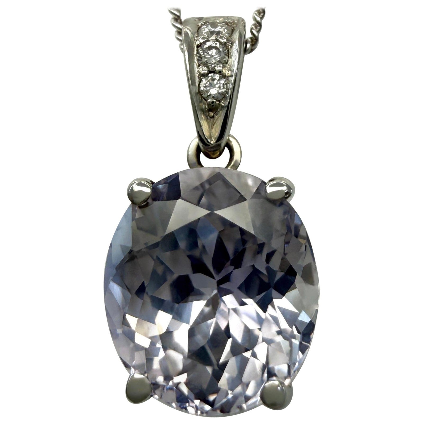 4.26ct GIA Certified Ceylon Light Purple Lilac Sapphire Diamond Platinum Pendant
