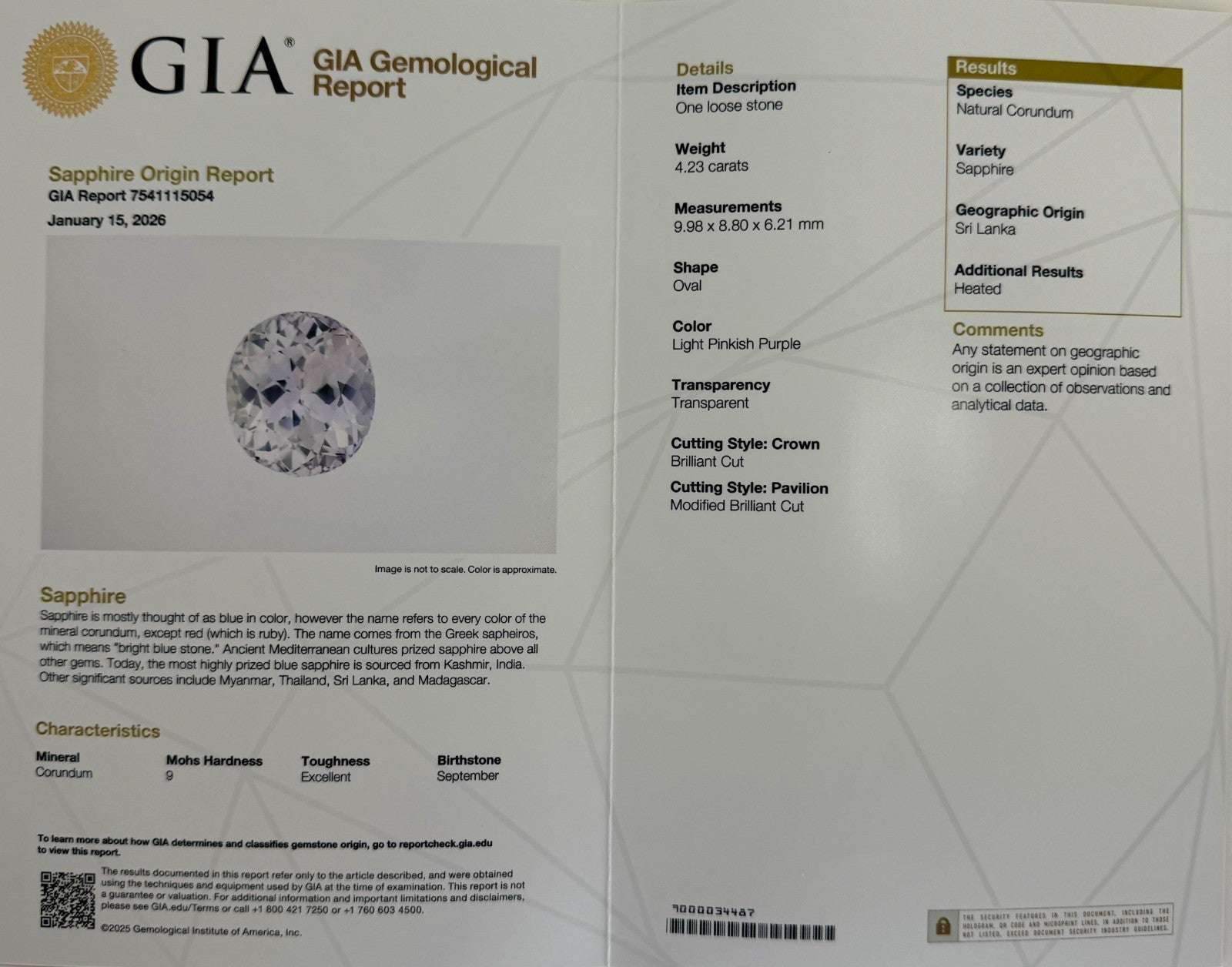 4.26ct GIA Certified Ceylon Light Purple Lilac Sapphire Diamond Platinum Pendant — view 2