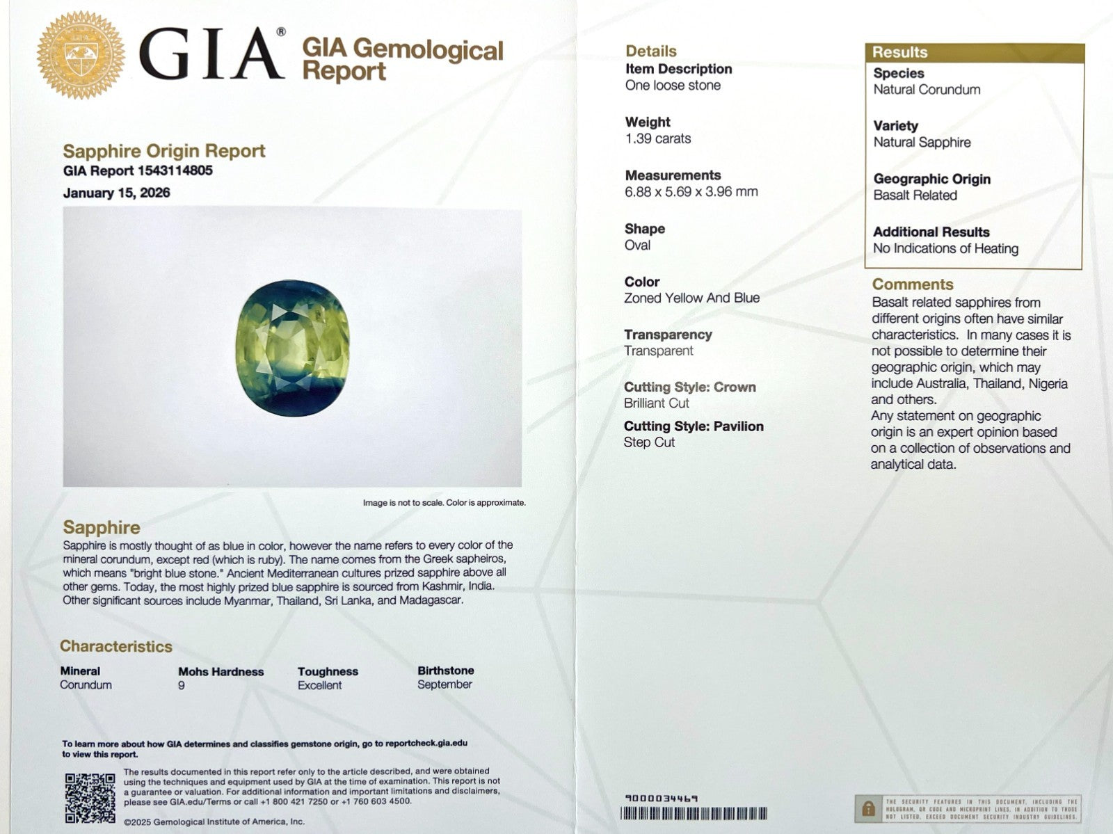 Unique GIA CERTIFIED Australian Parti Colour Sapphire 1.39ct Yellow Blue Oval — view 2