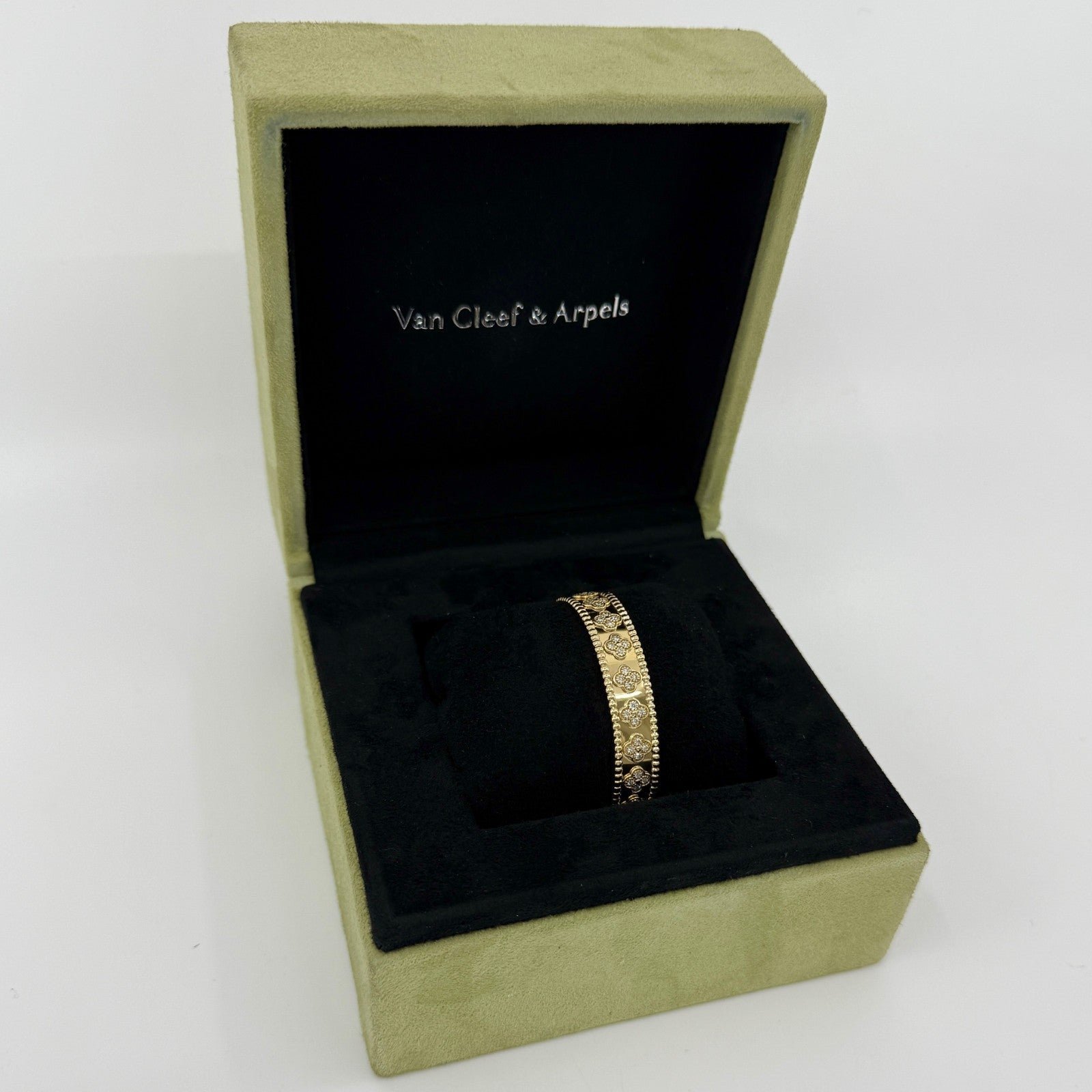 Rare Vintage Van Cleef & Arpels Diamond Perlee Alhambra 18k Yellow Gold Bracelet — view 2