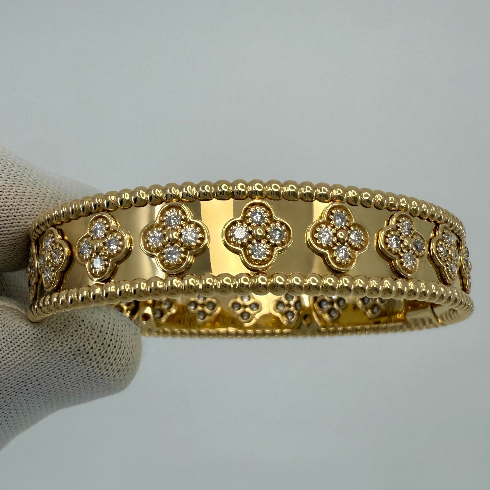 Rare Vintage Van Cleef & Arpels Diamond Perlee Alhambra 18k Yellow Gold Bracelet — view 3
