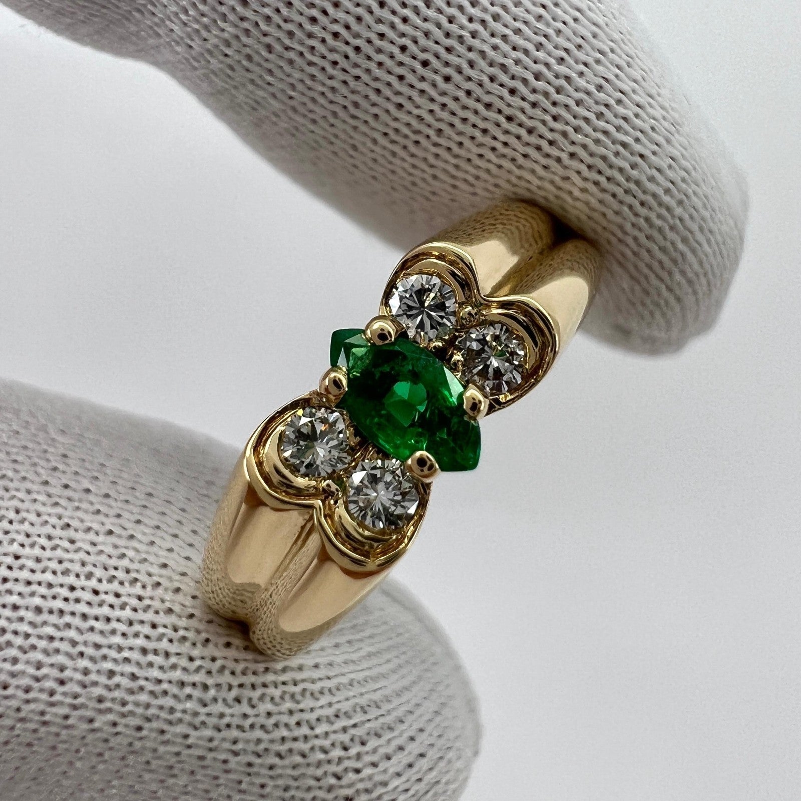 Vintage Van Cleef & Arpels Fine Green Marquise Emerald & Diamond Butterfly Ring — view 3