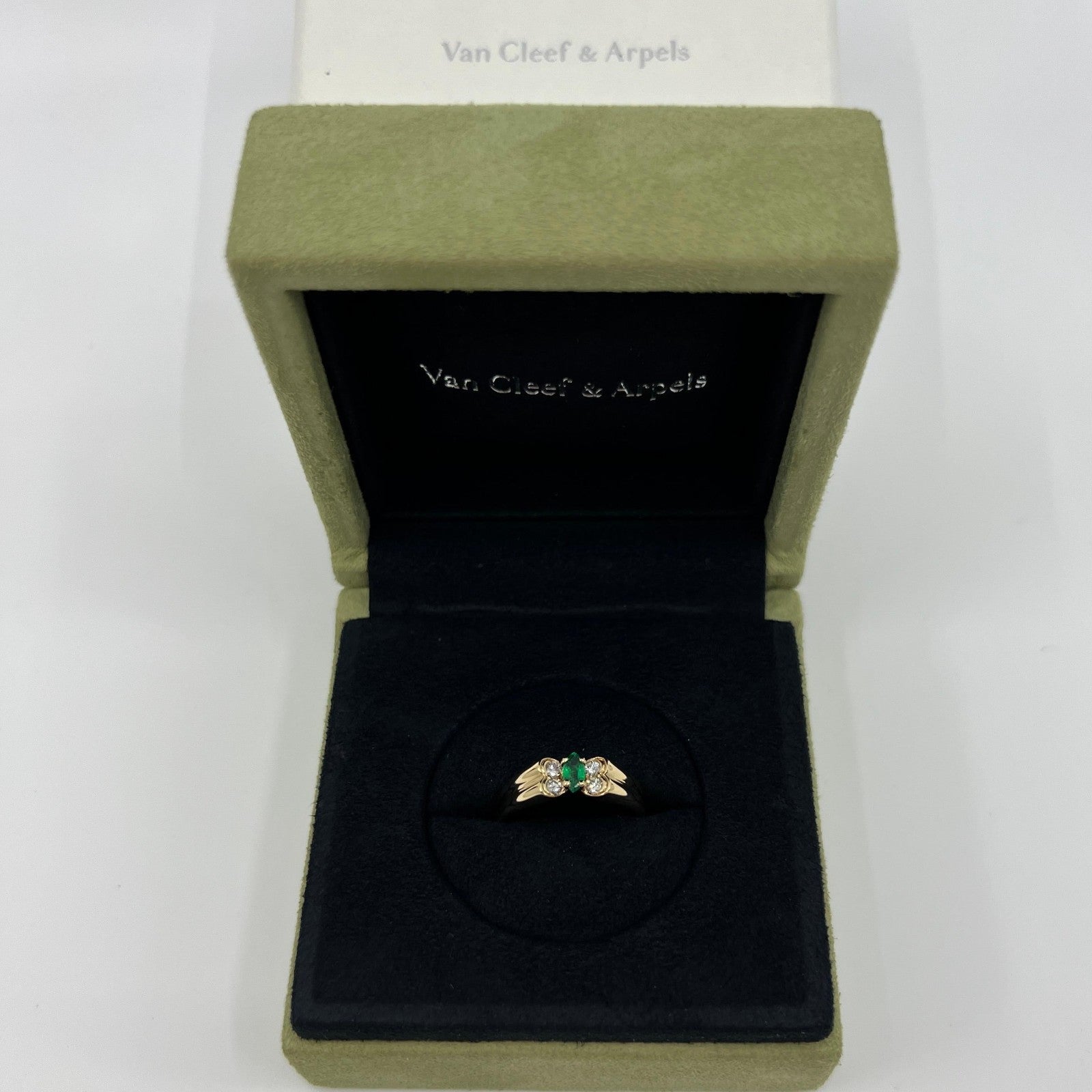 Vintage Van Cleef & Arpels Fine Green Marquise Emerald & Diamond Butterfly Ring — view 4