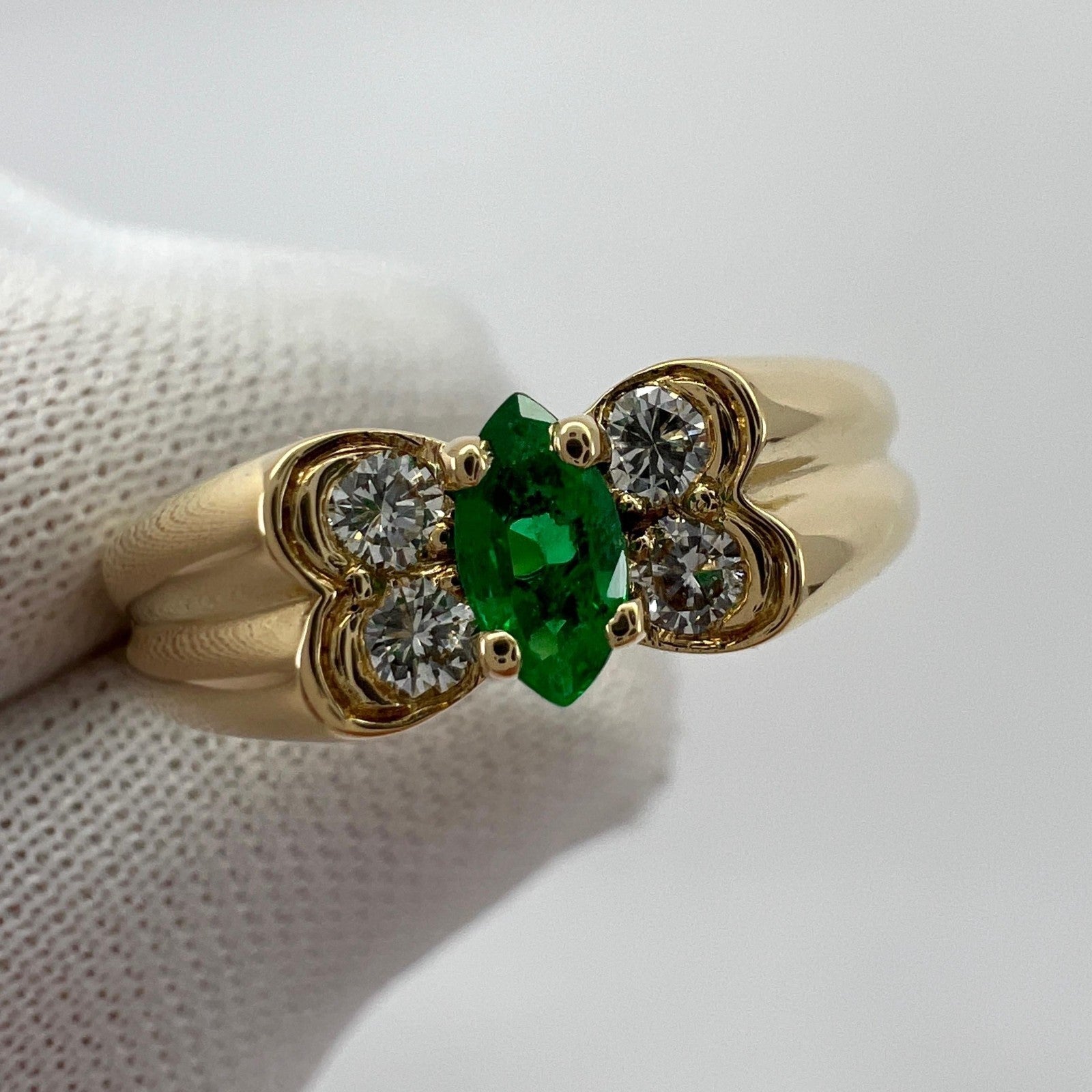 Vintage Van Cleef & Arpels Fine Green Marquise Emerald & Diamond Butterfly Ring — view 5