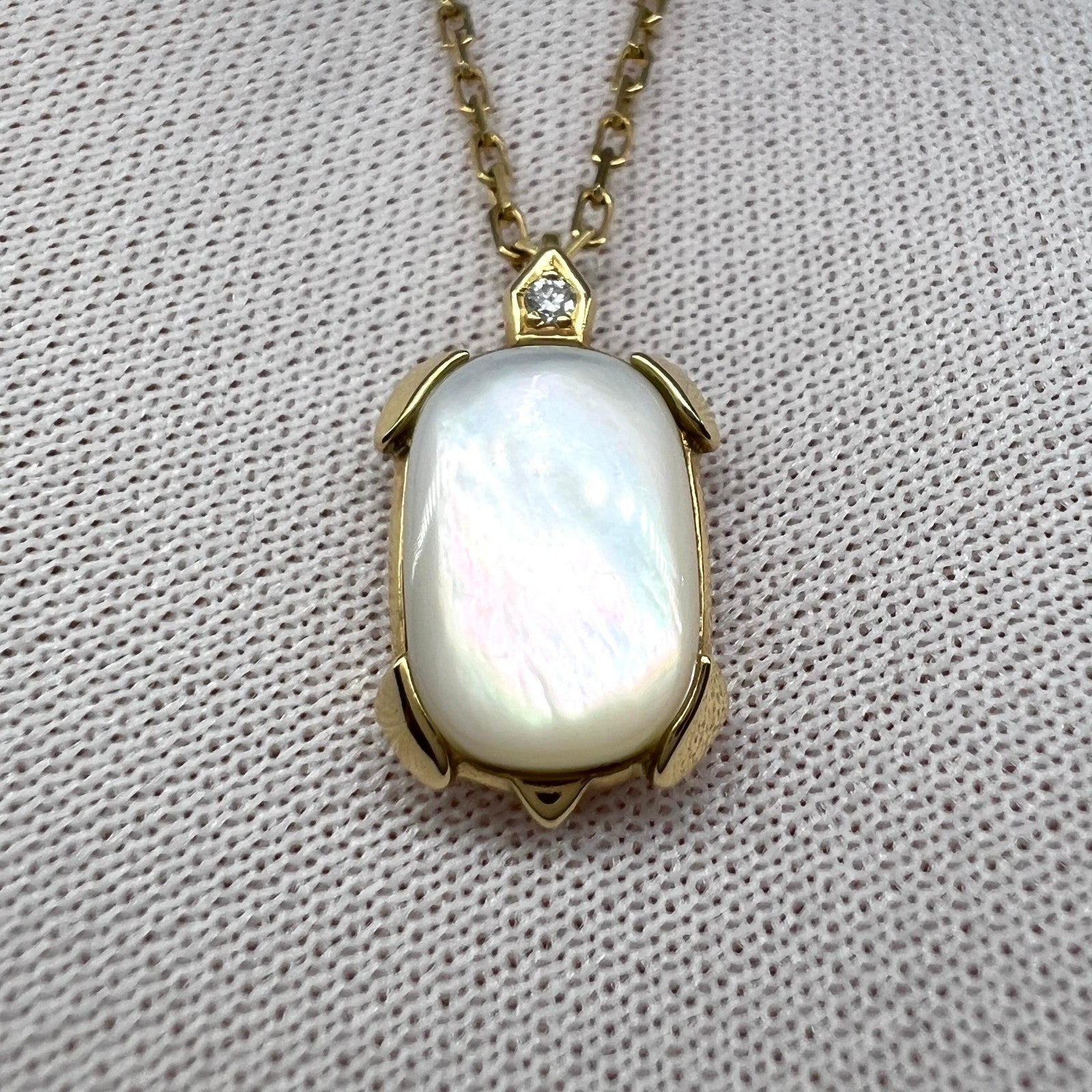 Rare Cartier Tortue Mother of Pearl & Diamond 18k Yellow Gold Pendant Necklace — view 2