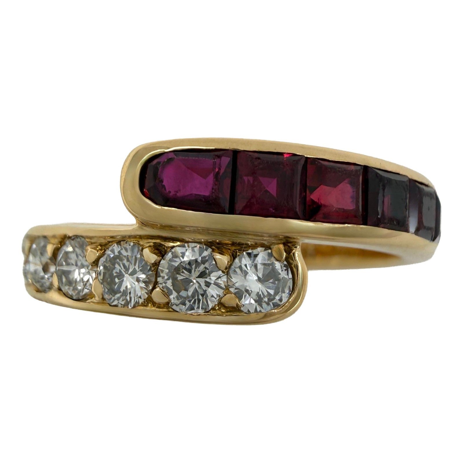 Rare Vintage Van Cleef & Arpels Ruby Diamond 18k Yellow Gold Bypass Band Ring