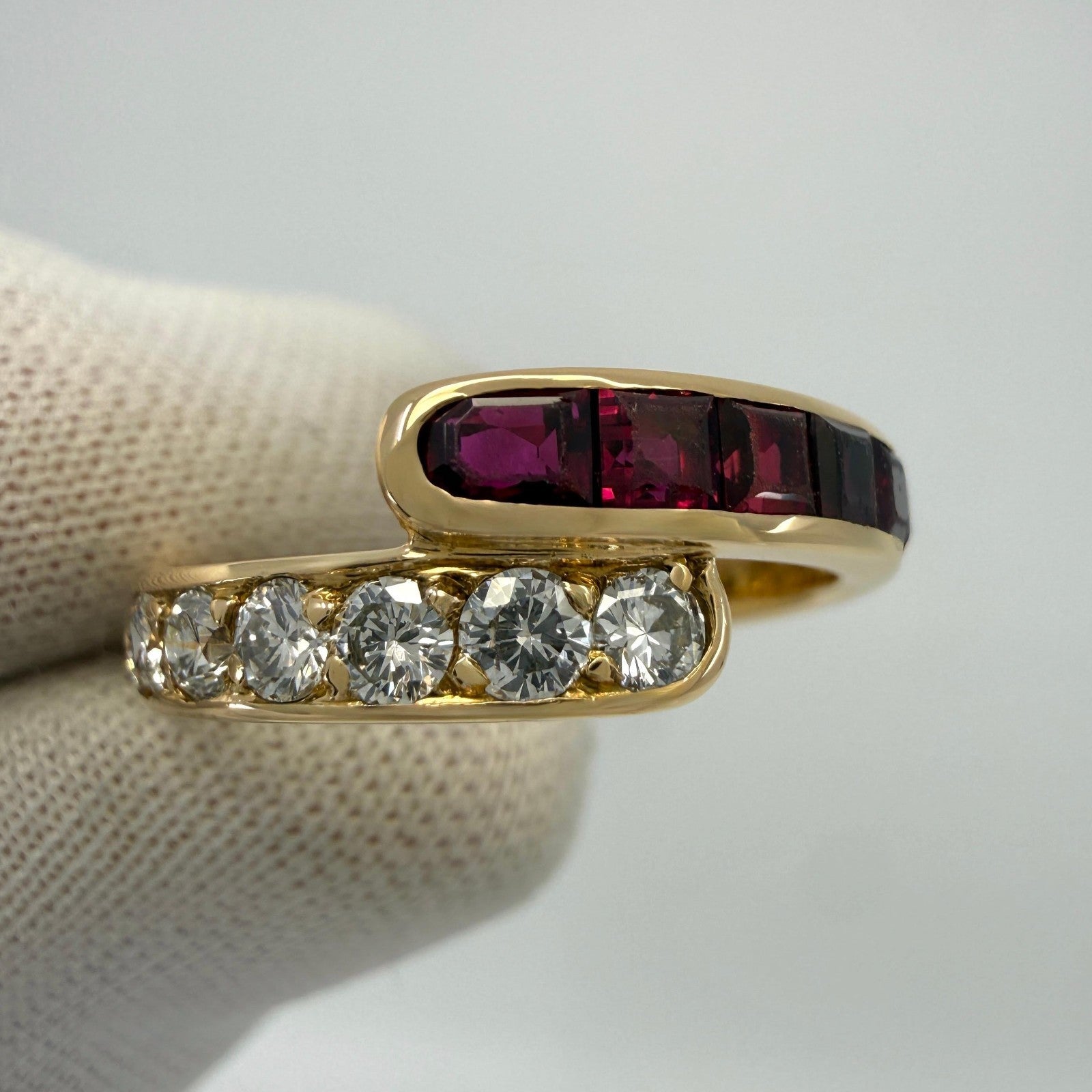 Rare Vintage Van Cleef & Arpels Ruby Diamond 18k Yellow Gold Bypass Band Ring — view 3