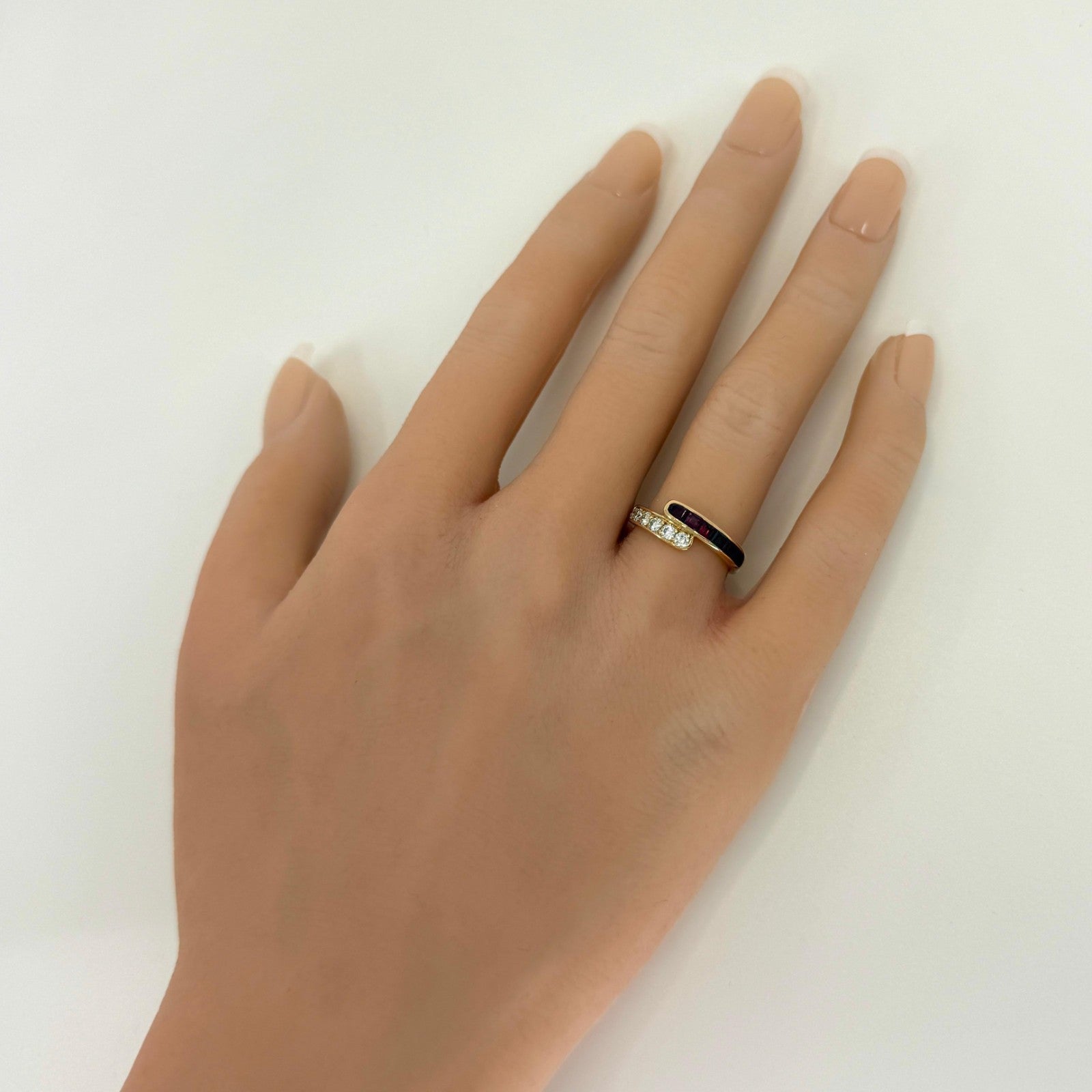 Rare Vintage Van Cleef & Arpels Ruby Diamond 18k Yellow Gold Bypass Band Ring — view 4