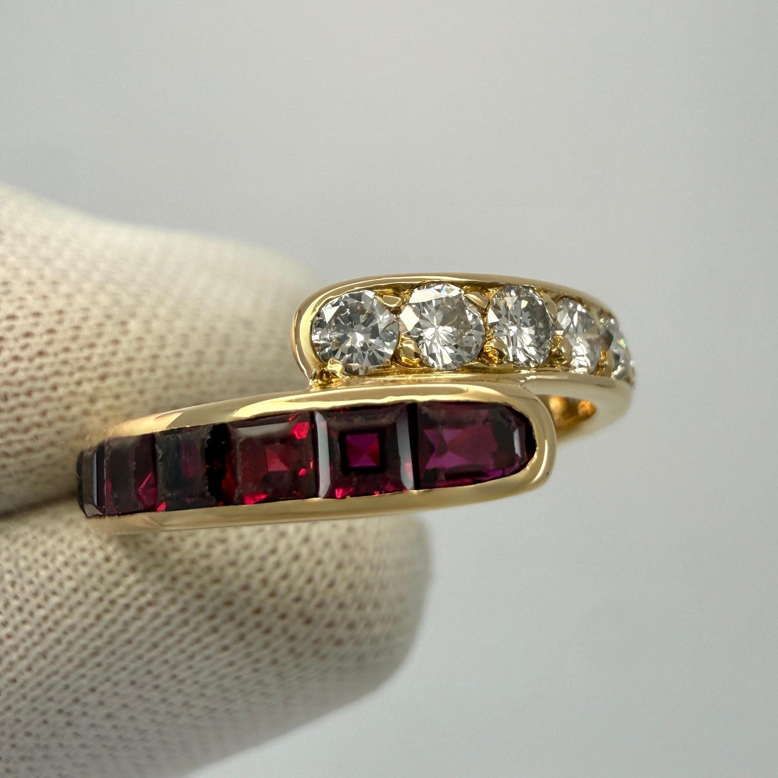 Rare Vintage Van Cleef & Arpels Ruby Diamond 18k Yellow Gold Bypass Band Ring — view 5