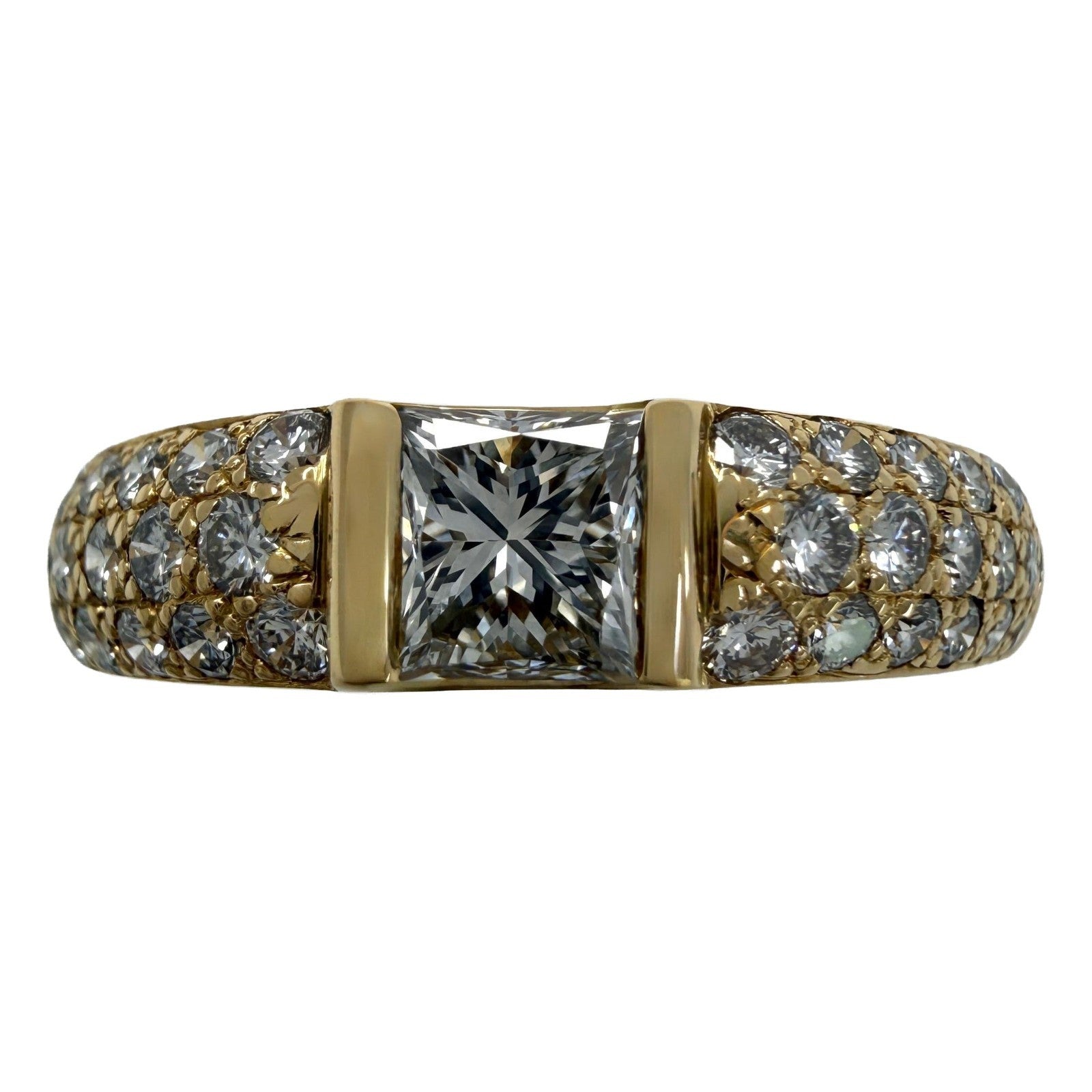 Rare Vintage Van Cleef & Arpels Princess Cut Diamond 18k Yellow Gold Band Ring