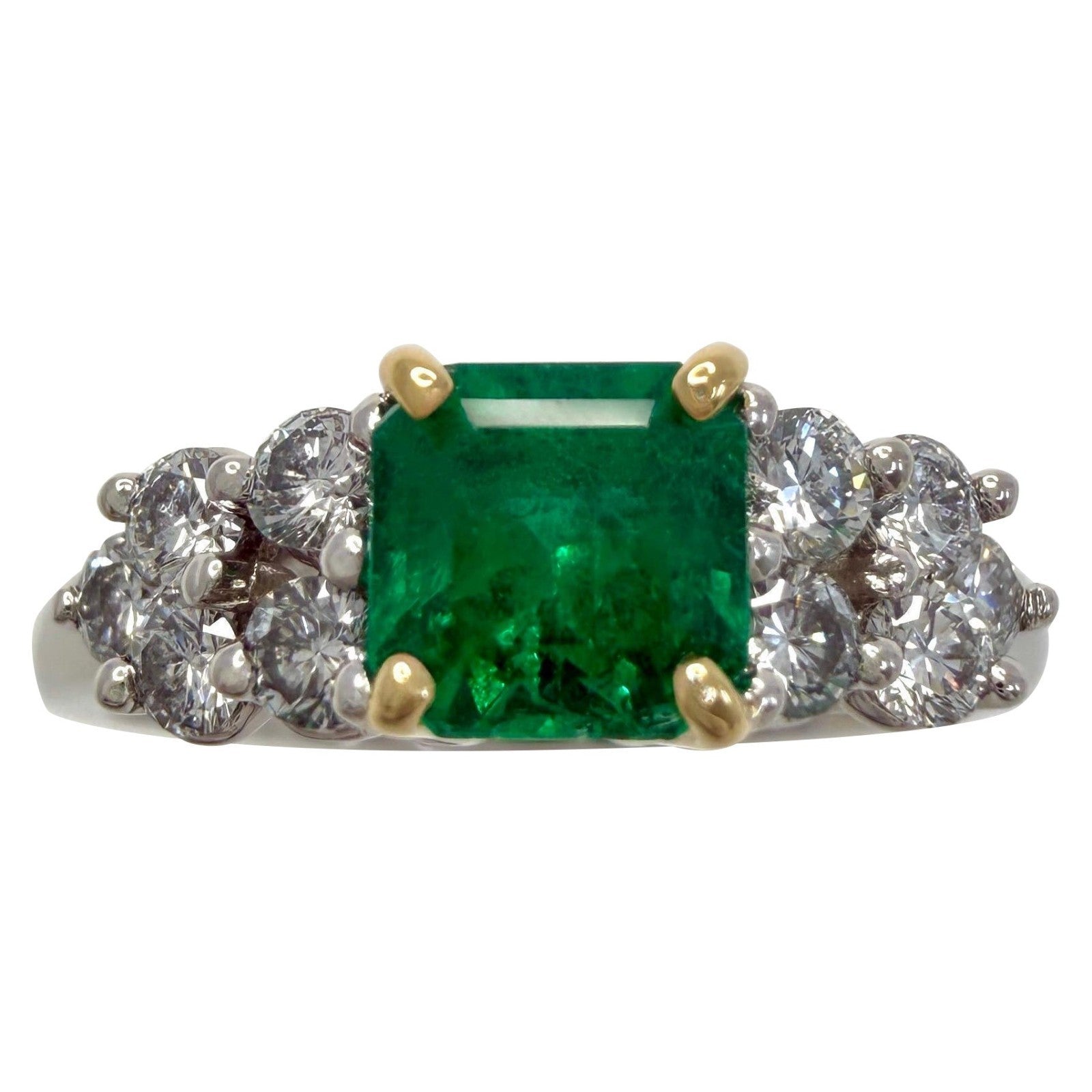 Rare Tiffany & Co. Fine Green Emerald & Diamond Platinum & 18k Gold Cluster Ring