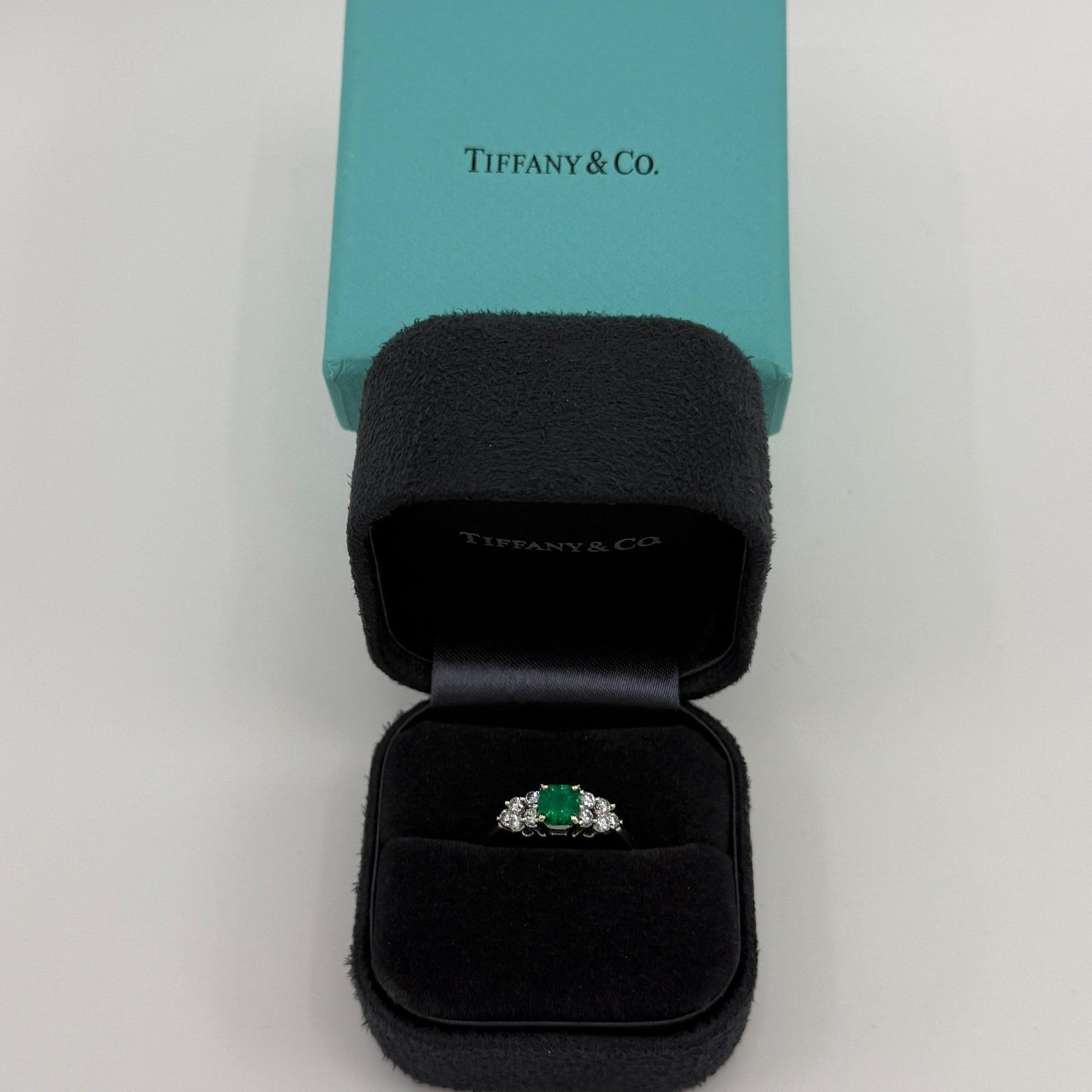 Rare Tiffany & Co. Fine Green Emerald & Diamond Platinum & 18k Gold Cluster Ring — view 2